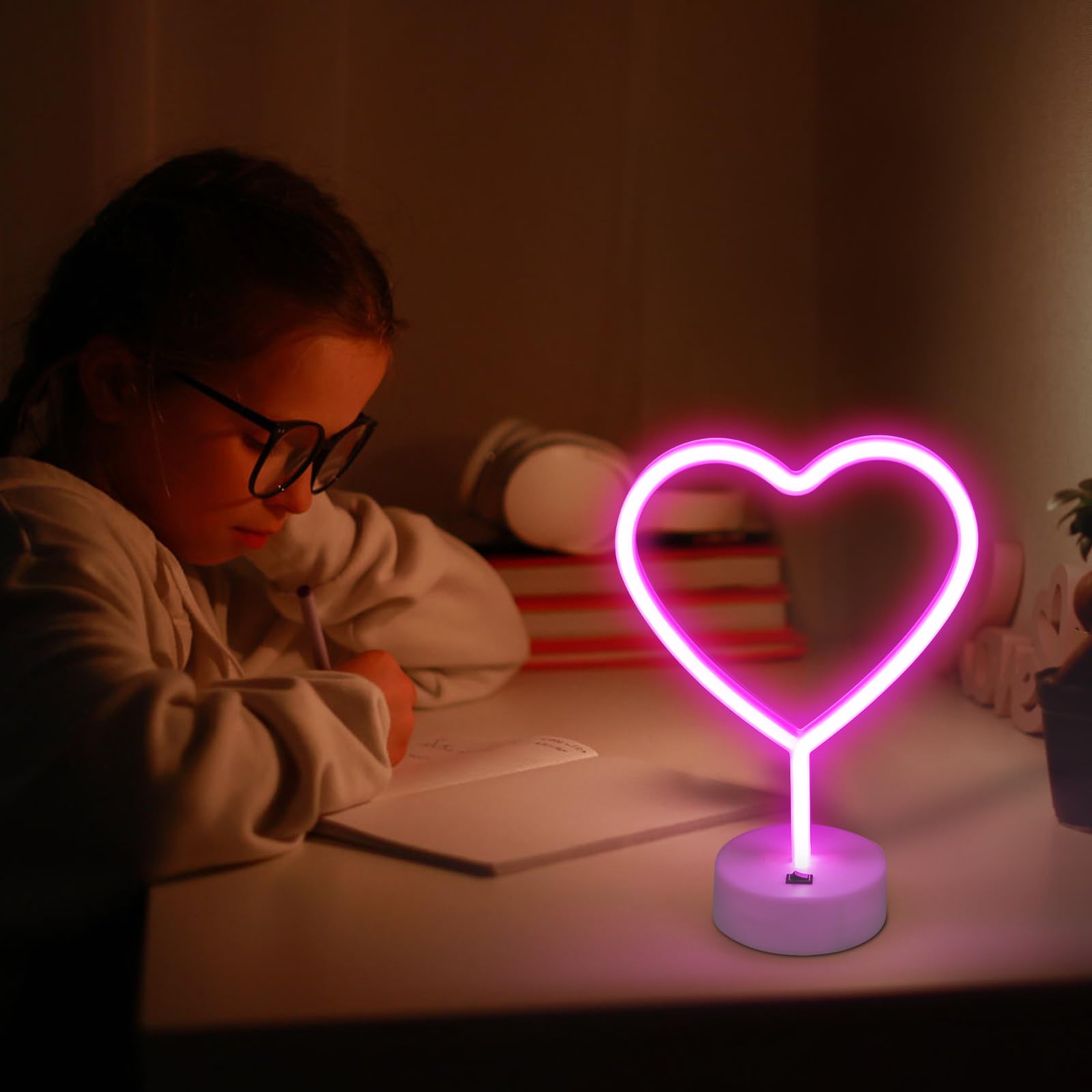 BRIGHTDECK 2 Pack Heart Neon Signs - LED Pink & Red Lights, Battery/USB Powered, Valentine's Day Decor, Wedding & Party Lamp