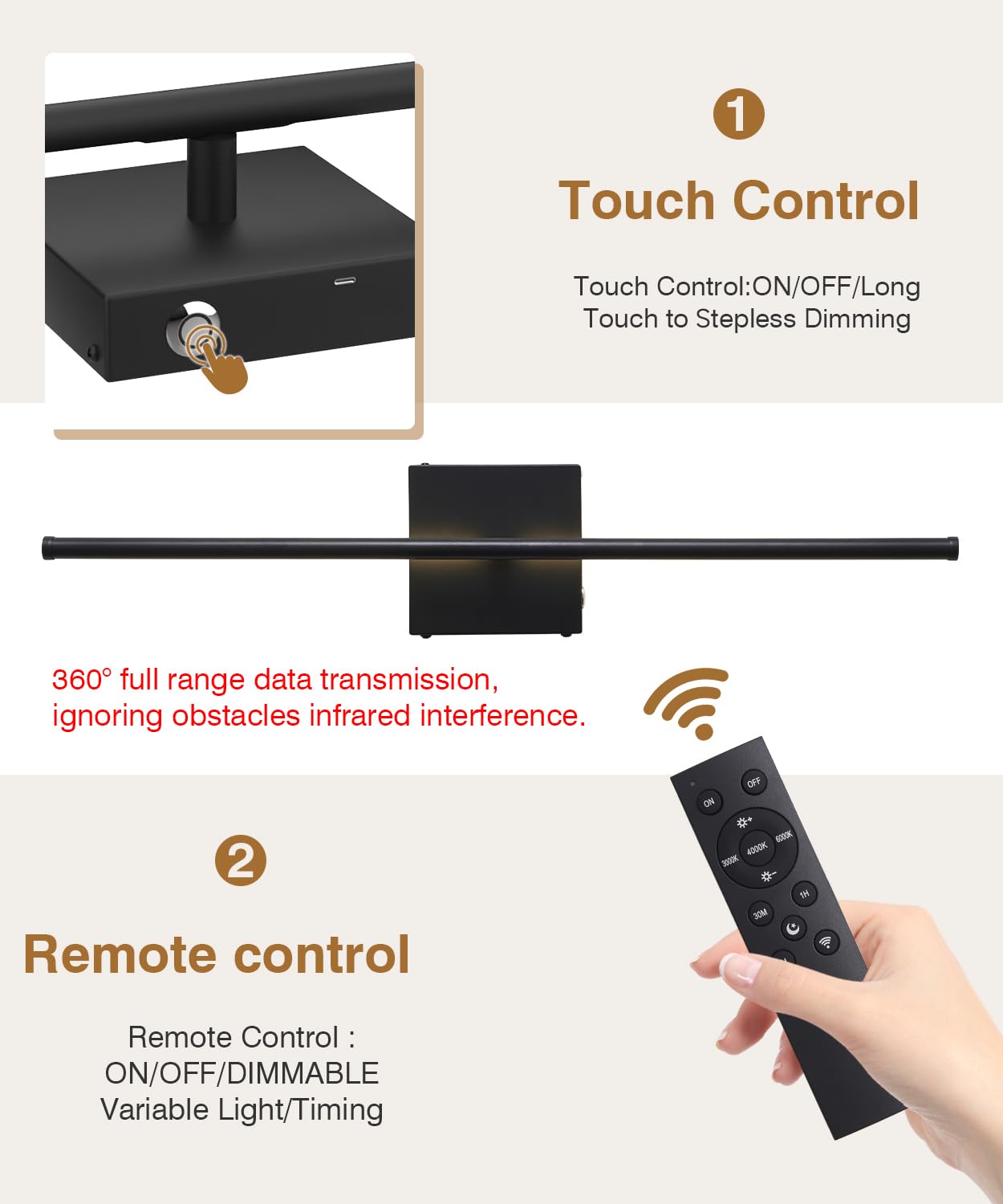 CASGAL Dimmable Battery Operated Wall Sconce Set of 2, 26.6 Inch, Black, Remote Control, LED 3000K-6500K, Model BD1179