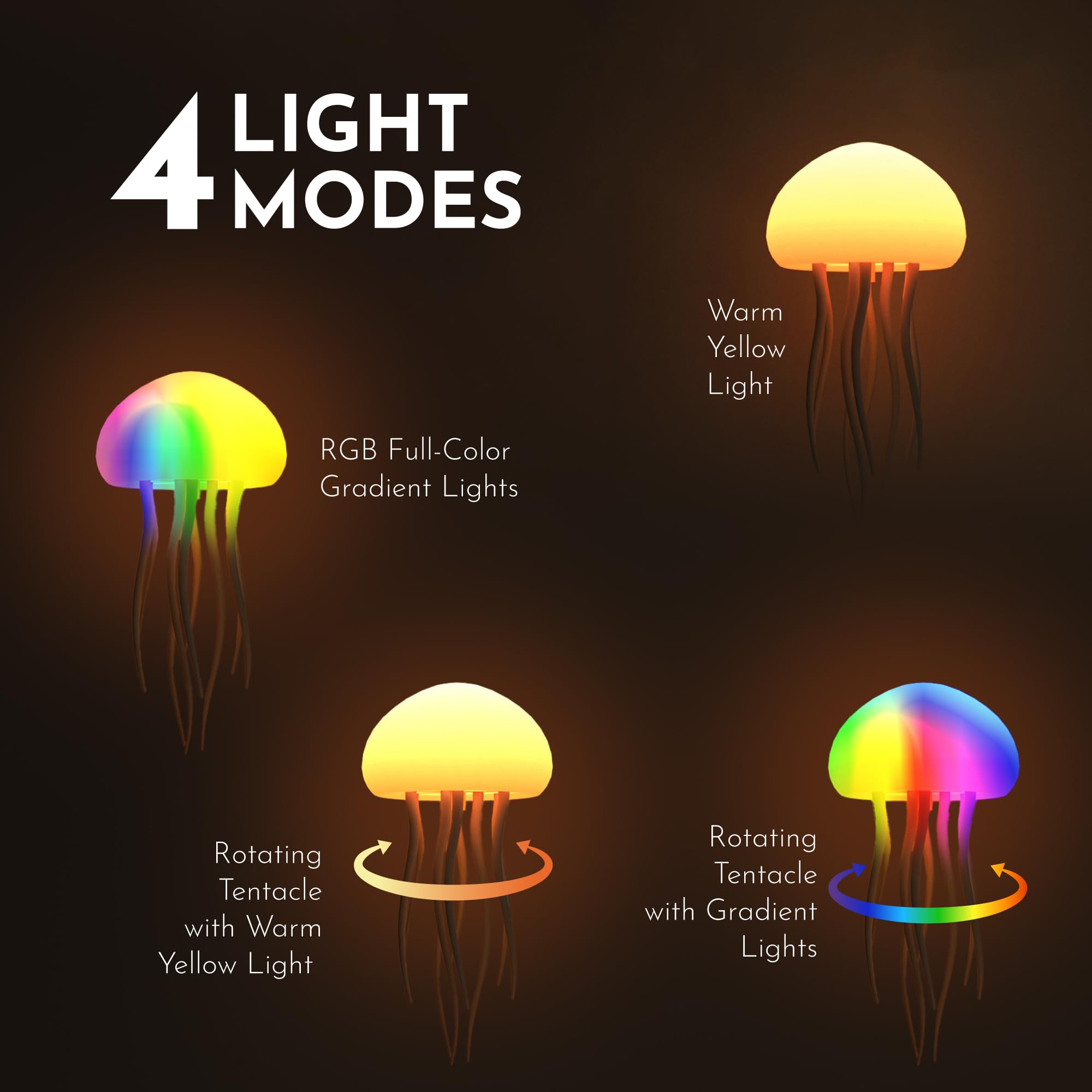Floating Jellyfish Light Lamp - Voice Control Rgb Gradient Moving Tentacles Flying Jelly Fish Bedside Table Lamp - Rechargeable