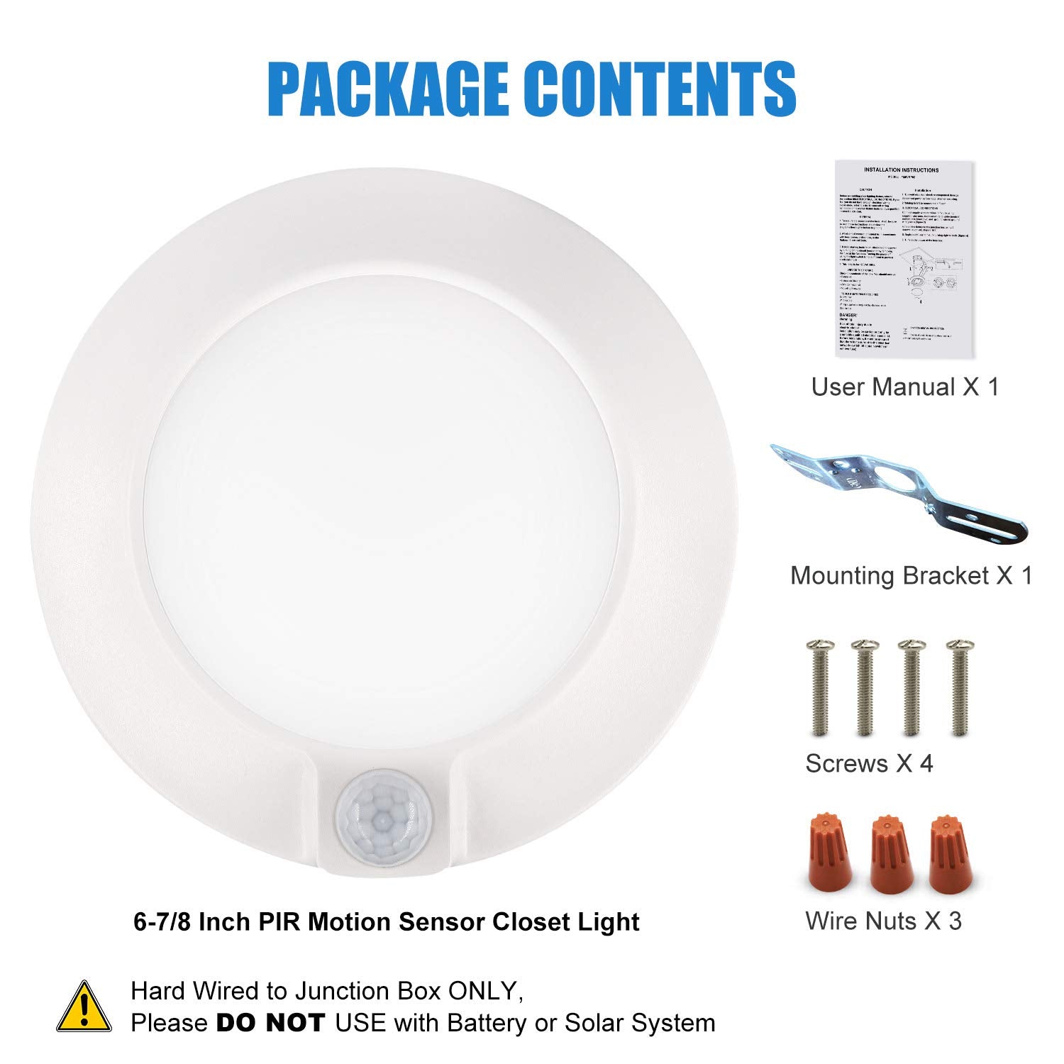 GUARANTLED Motion Sensor LED Ceiling Light, 10W 3000K Warm White, 6-7/8 Inch, Metal, Model PIRCL, Damp Rated, Hardwired