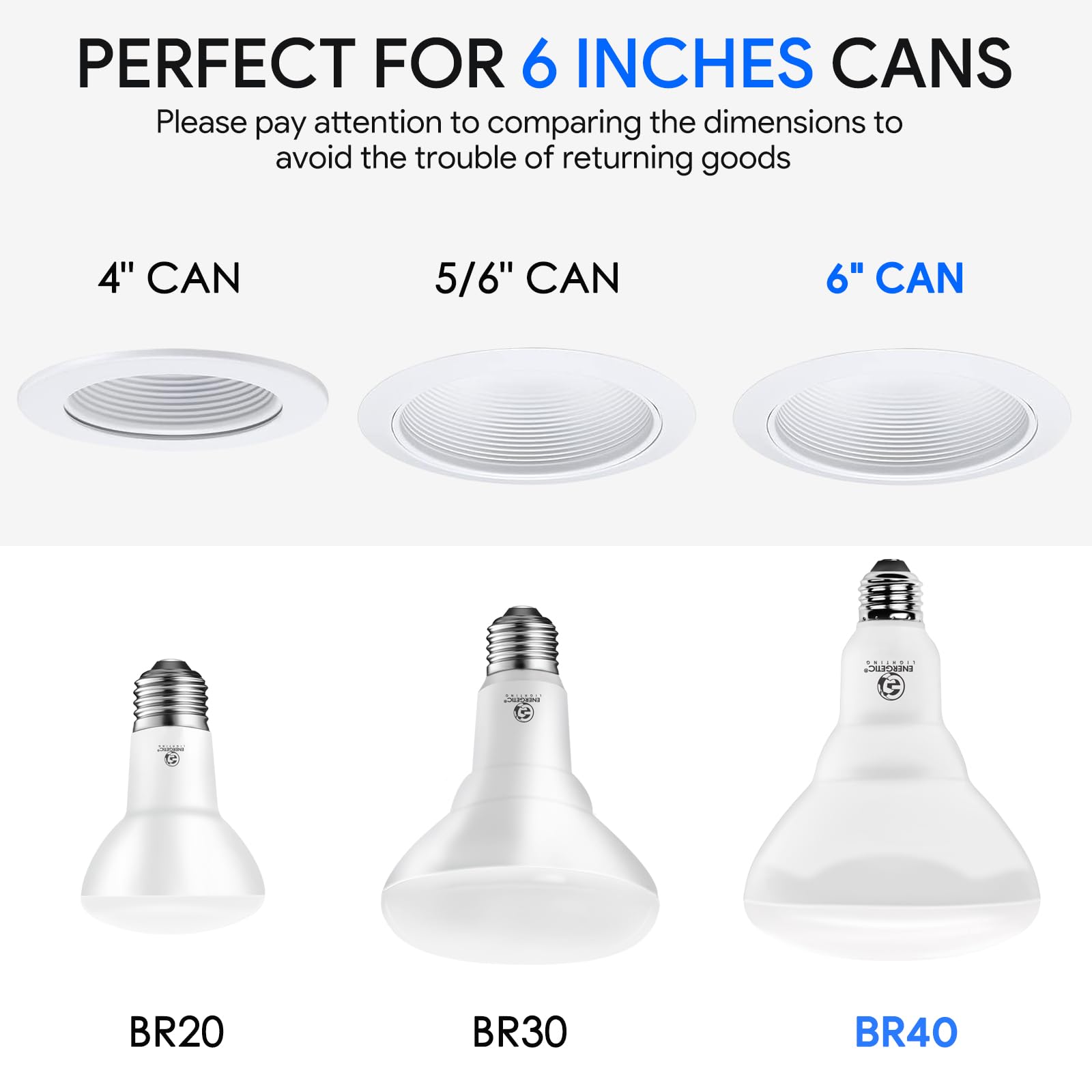 ENERGETIC SMARTER LIGHTING BR40 LED Recessed Light Bulbs, 14W Dimmable, 1600 Lumens, Warm White 3000K, 6 Pack