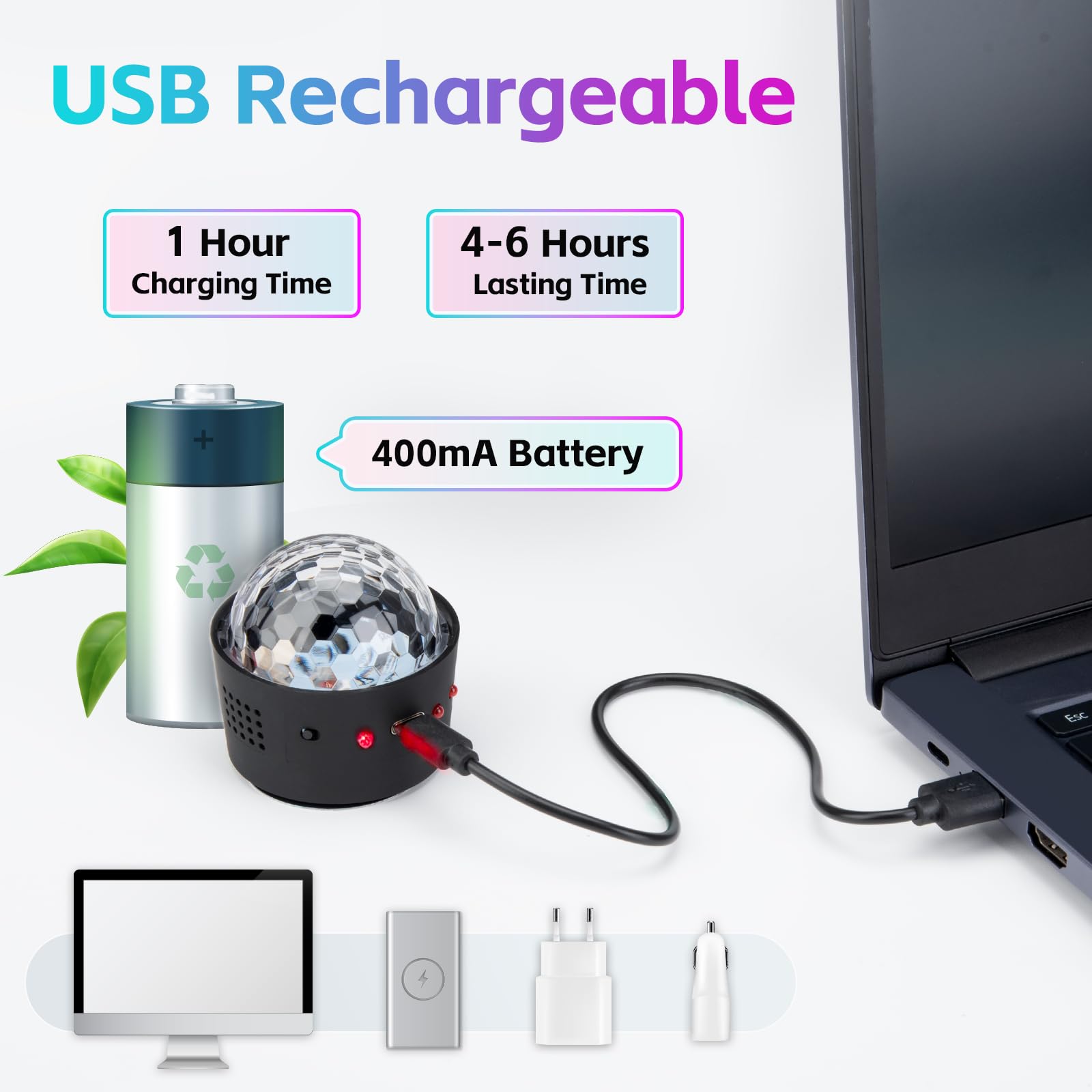 Disco Ball For Car Disco Lights With Sound Activated Multicolor Lights Mini Disco Ball Dj Disco Lights For Car Room Music Lights (Music Synchronization)