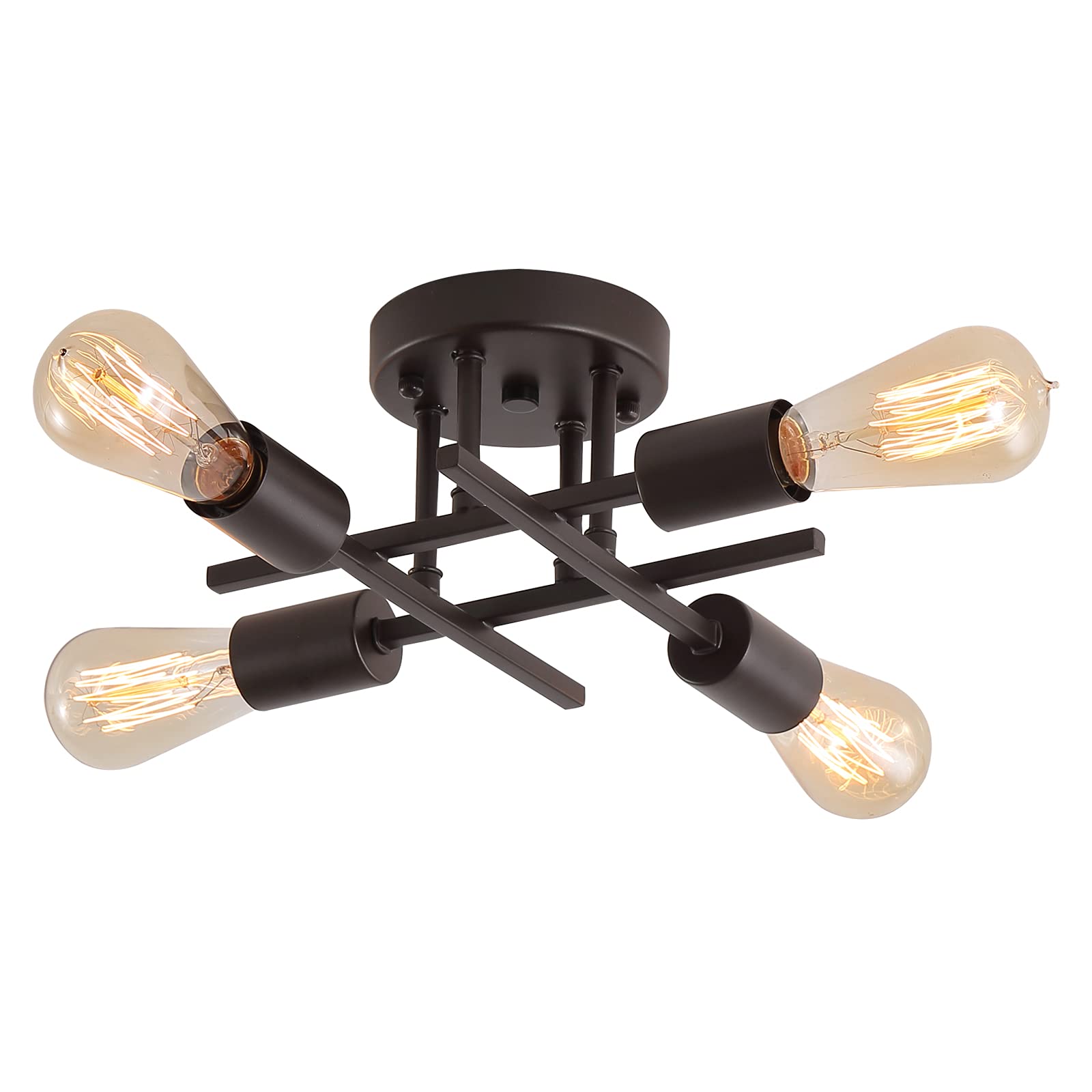 Aihying 4-Light Semi Flush Mount Ceiling Light Fixtures, Black Mid-Century Modern Industrial Farmhouse Metal Chandelier Lighting