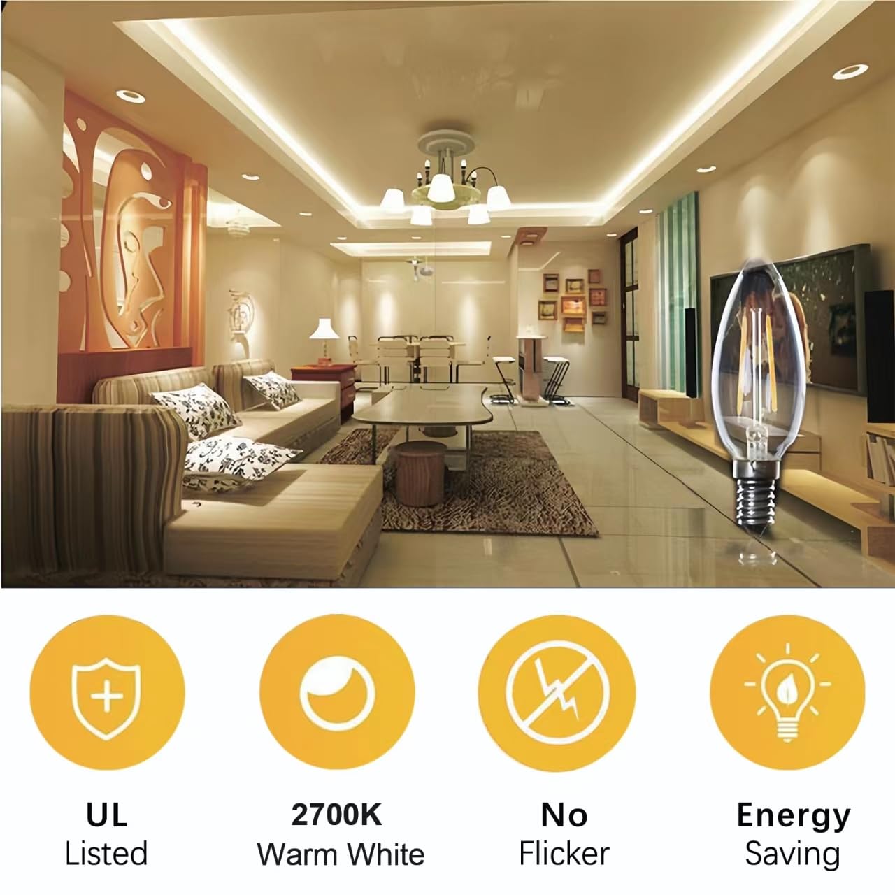 H&D Home Interchanges E12 LED Light Bulbs Dimmable 4W 2700K Warm White Glass 12 Pack