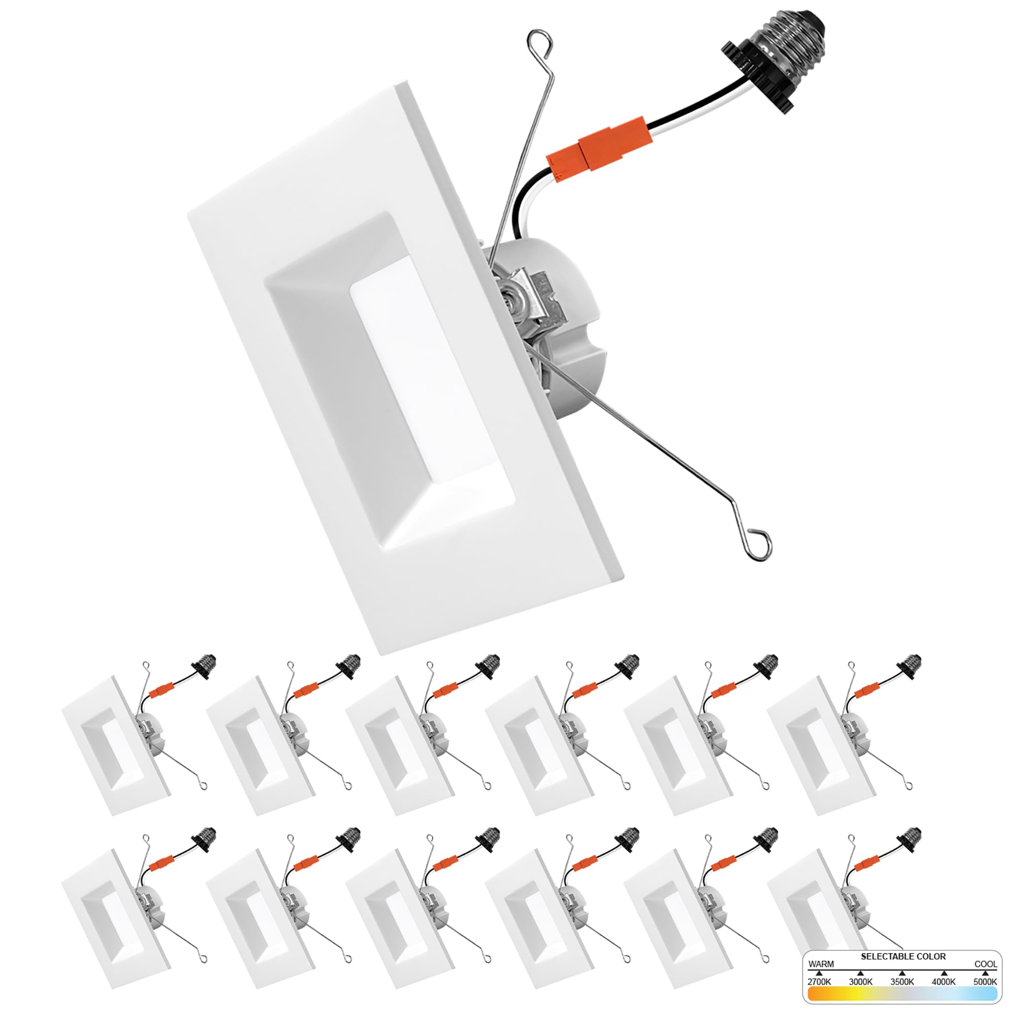 NUWATT 12 Pack, 5/6 Inch Retrofit LED Square Recessed Lighting, 5CCT 2700K/3000K/3500K/4000K/5000K Selectable, 1100 Lumen 14W, D