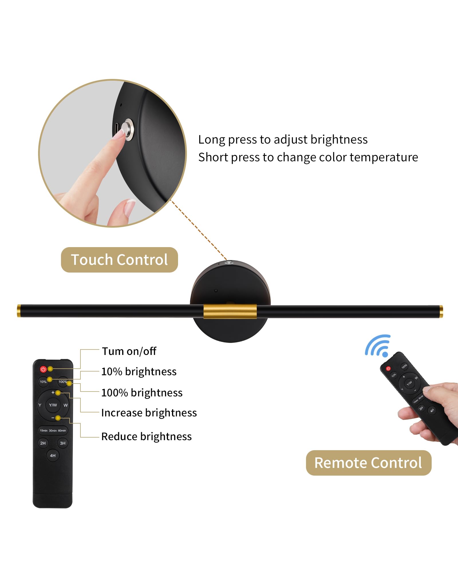 10000mAh Battery Operated Wall Sconce - 24 Inch, Wireless, Rechargeable, Dimmable, 3000K-6000K, Remote, Touch Control, Timer, 35