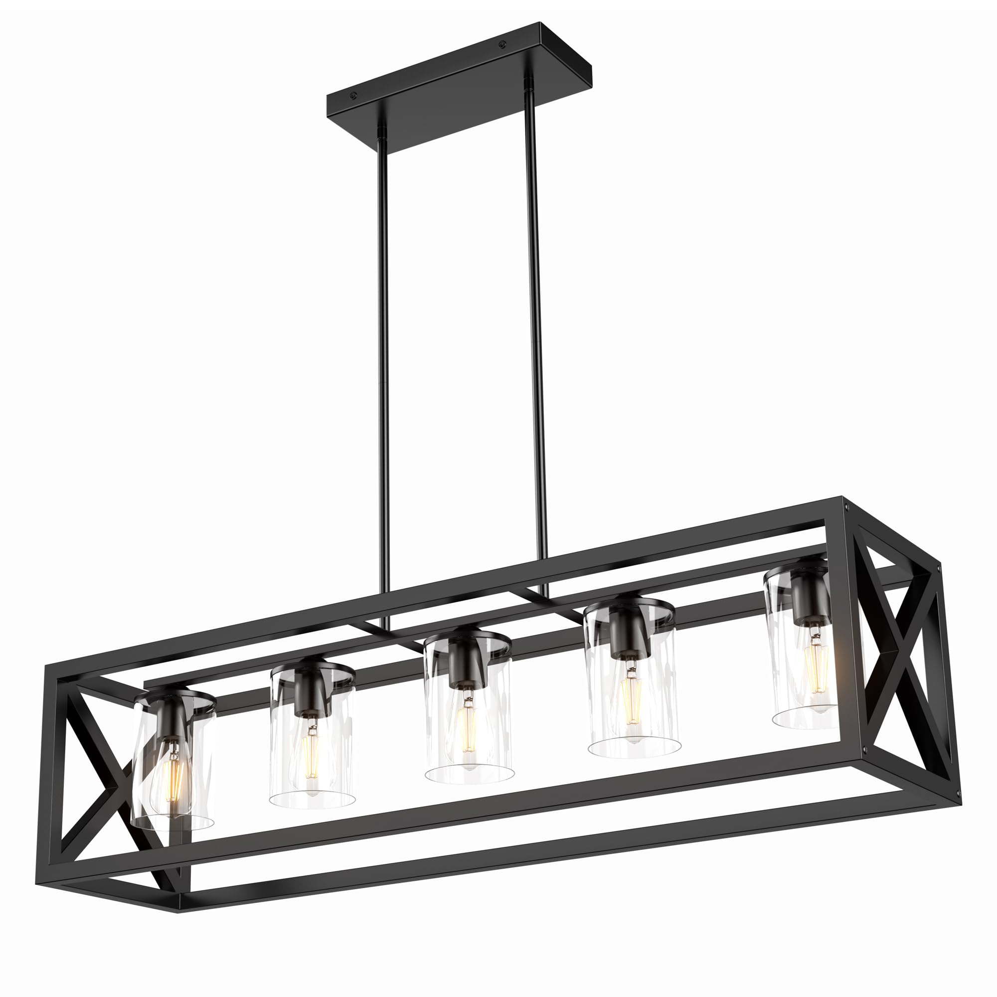 Espird 5-Light Farmhouse Dining Room Light Fixture, Matte Black Metal Chandelier, Adjustable Height for Kitchen Island