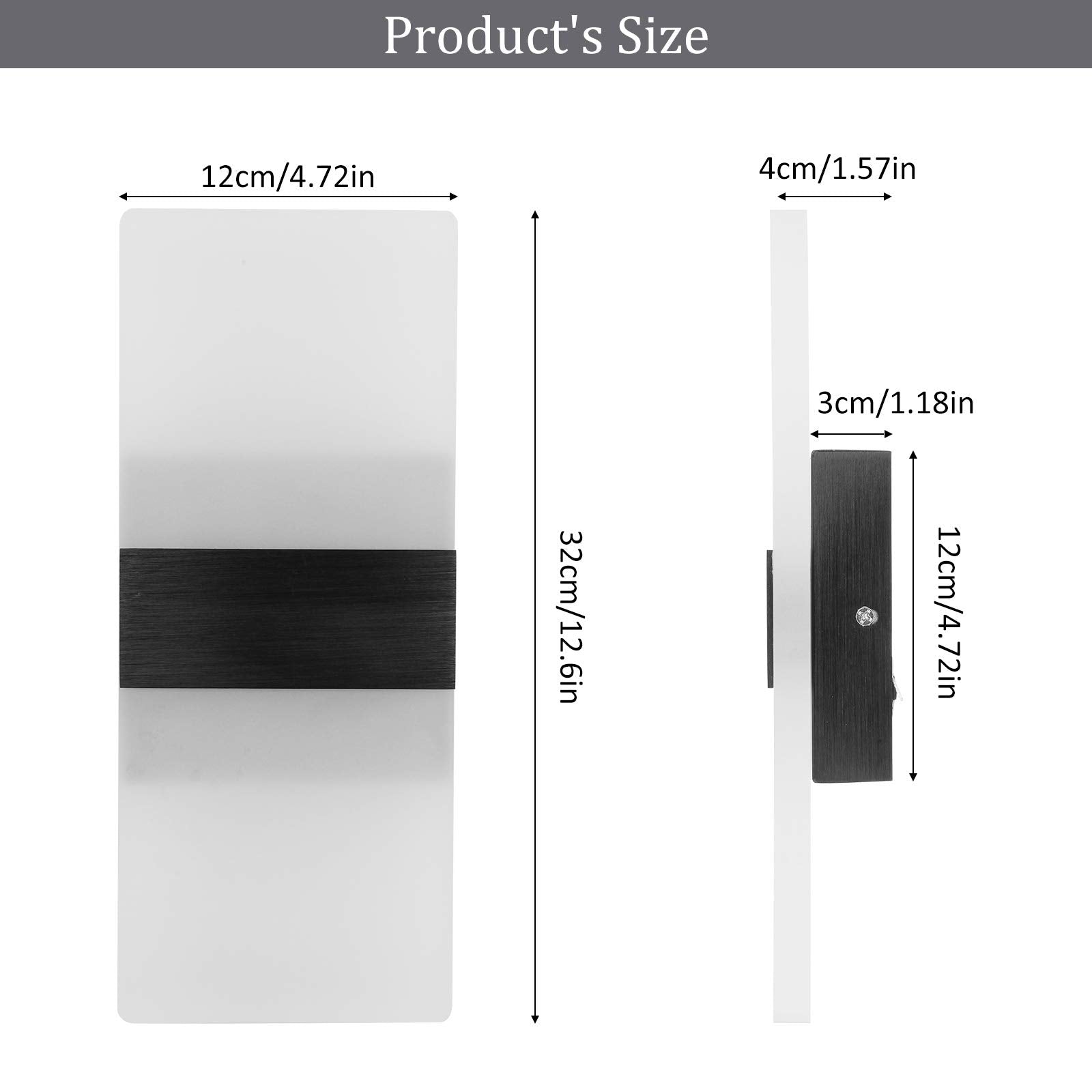 Lightess Modern Wall Sconce Set of 2, 12W LED Indoor Acrylic Lamp, Warm White, Black Cold White, Model 9930076-BJ