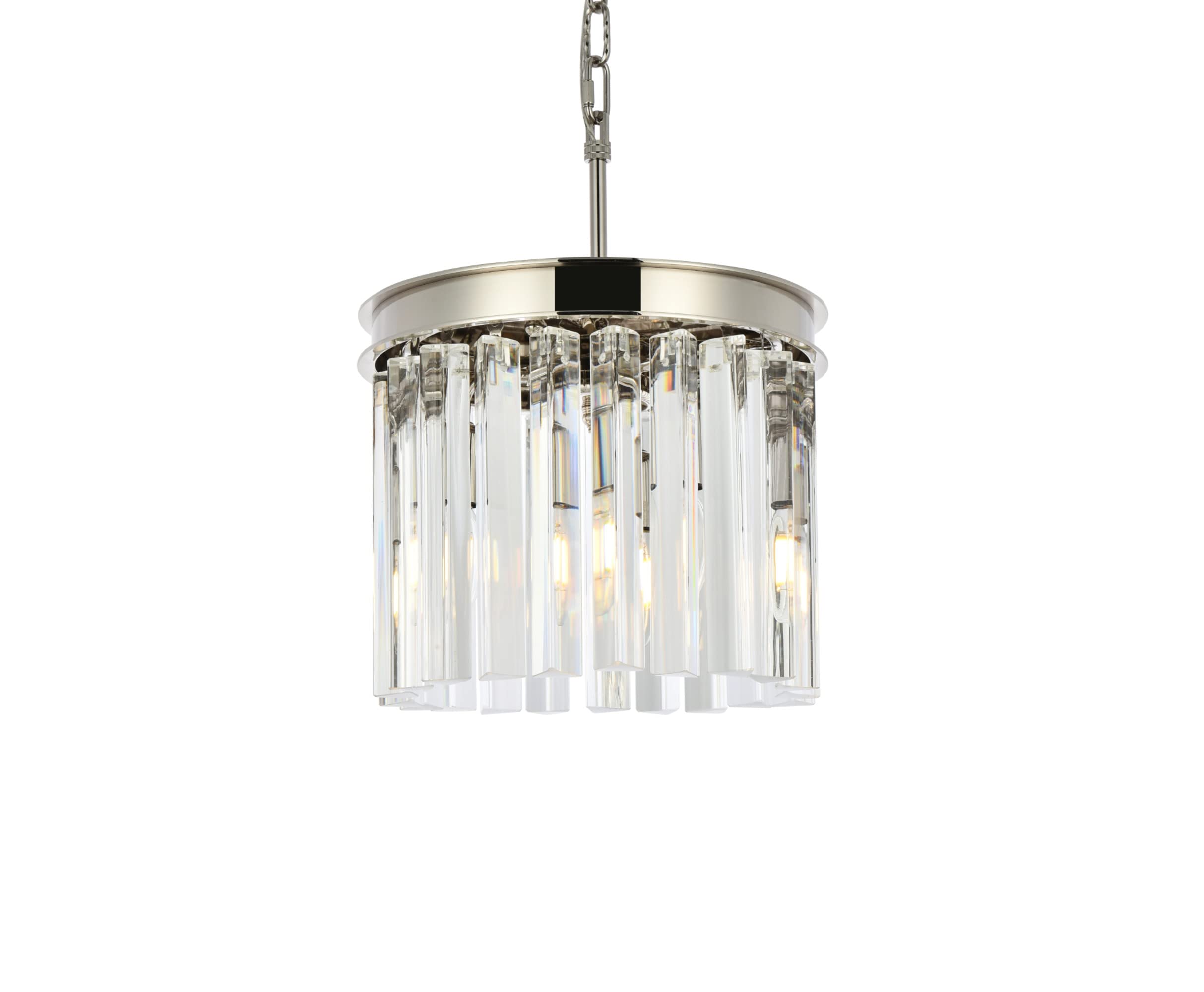 Elegant Lighting Sydney Collection 1208D12PN/RC 3-Light Pendant Lamp with Royal Cut Crystals, Polished Nickel Finish