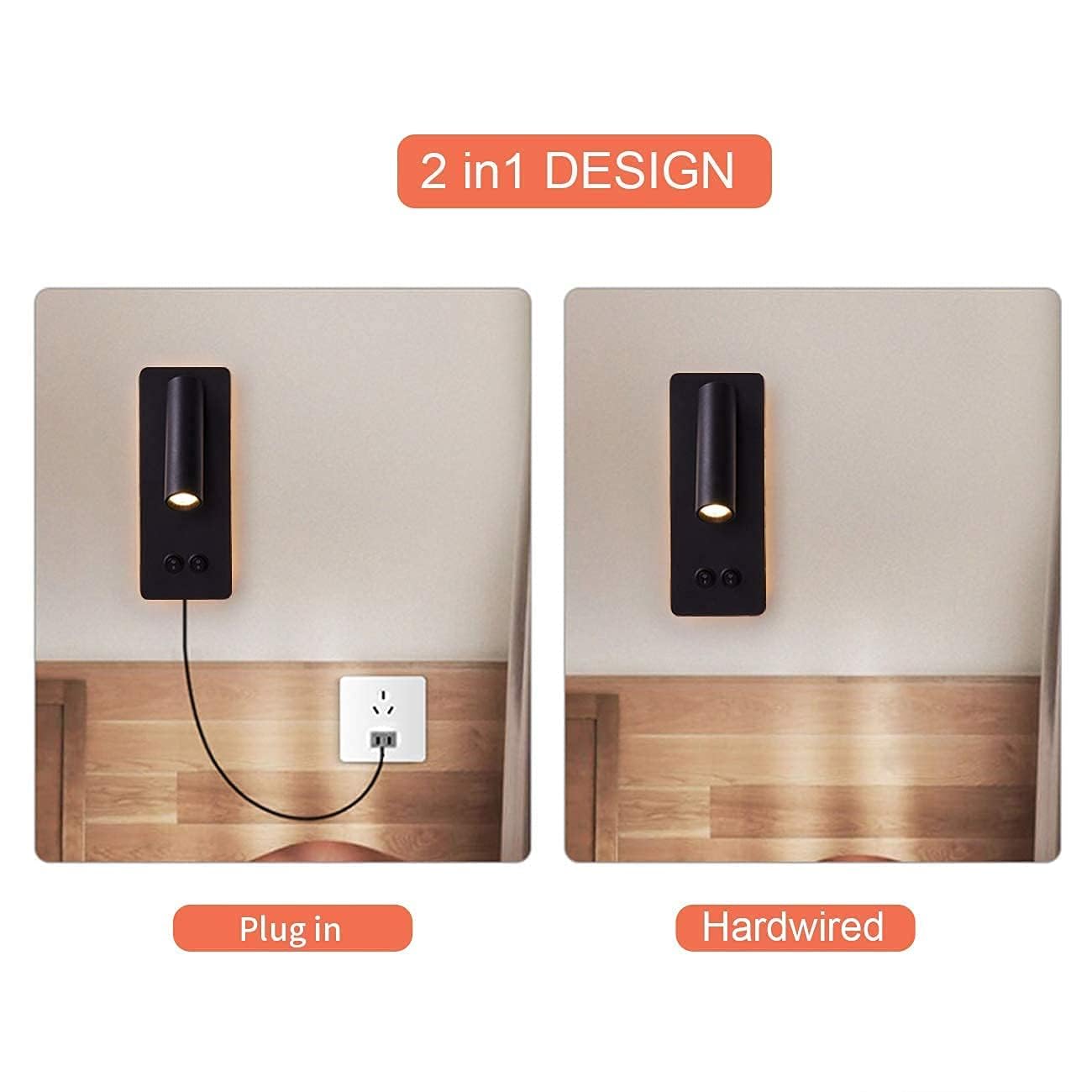 MOLUOLA LIGHTING LED Wall Sconce, Black Metal, Adjustable Backlight, 3W+12W, 1 Pack, Model S07b Black-1
