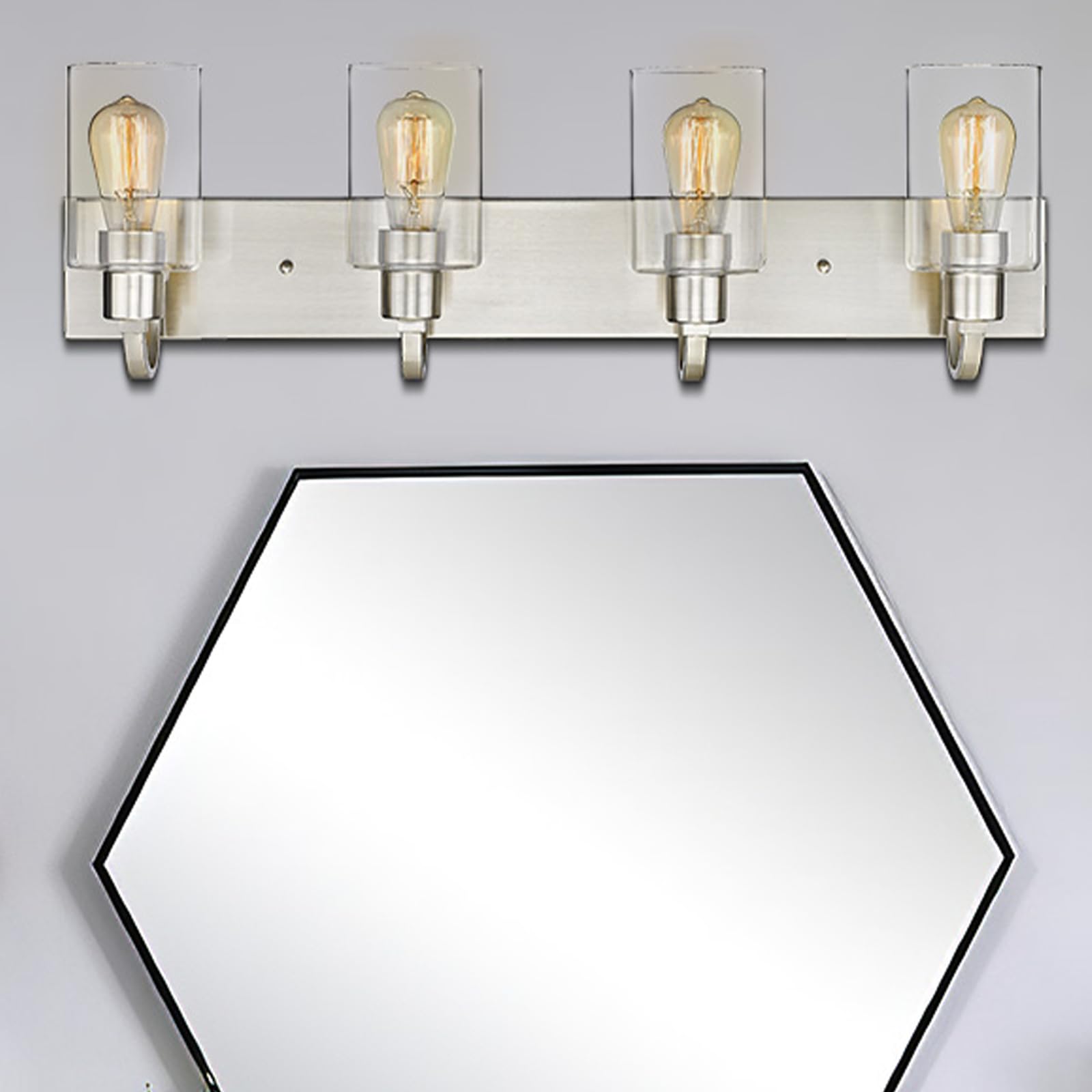 Emliviar 4-Light Brushed Nickel Vanity Light Fixture With Clear Glass - Modern Bathroom Lighting