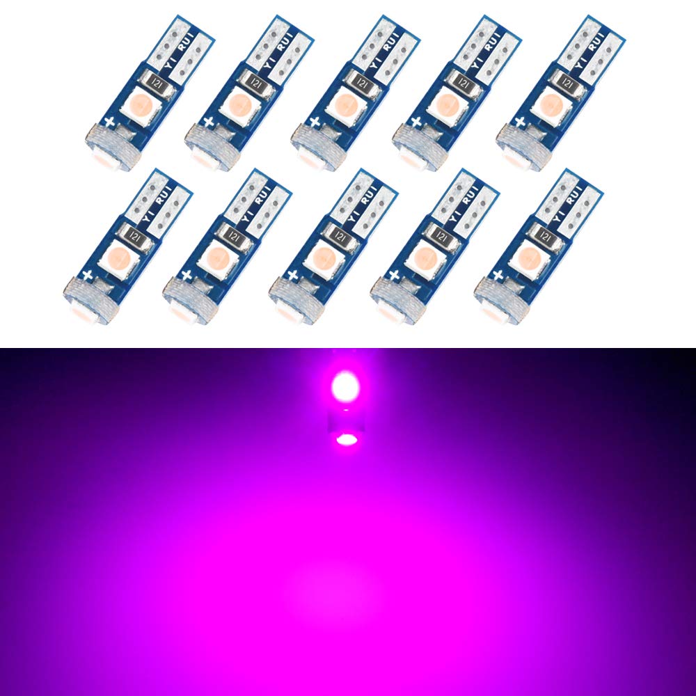 T5 Led Bulb Dashboard Dash Lights Pink Purple 3030 Smd Wedge Base For Car Truck Instrument Indicator Air Conditioning Ac Lamp Auto Interior Accessories Kit Bright 12V 1W 10 Pack