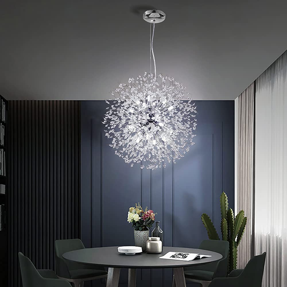Mivenda Modern Crystal Chandeliers 16-Light Chrome Dandelion Light Fixture,Firework Chandelier,Personalized Ceiling Hanging Ligh