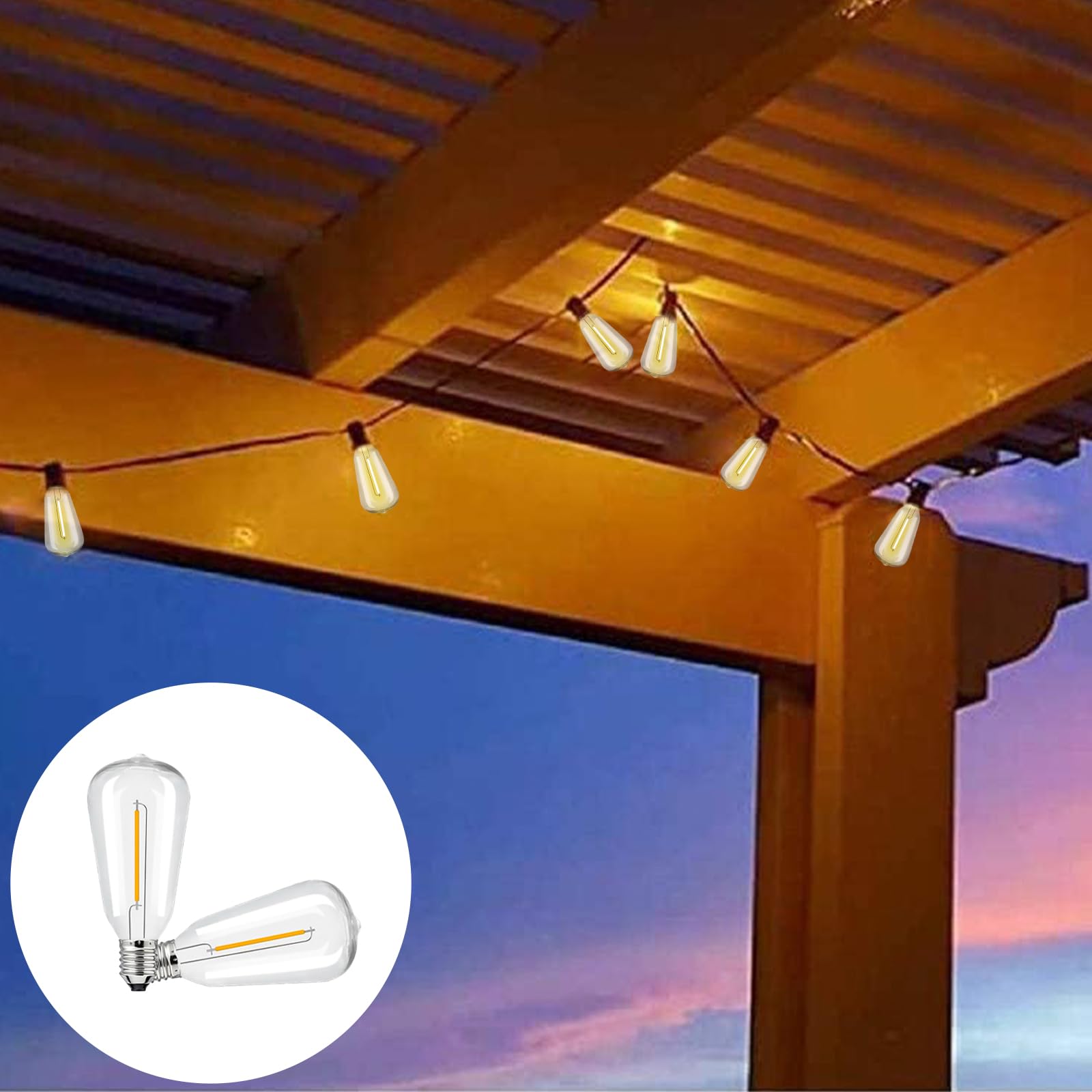Chyparty 10 Pack St38 Edison Replacement Bulbs, Warm White Led Clear Bulbs, E12 Base, Energy-Efficient, Waterproof, Shatterproof