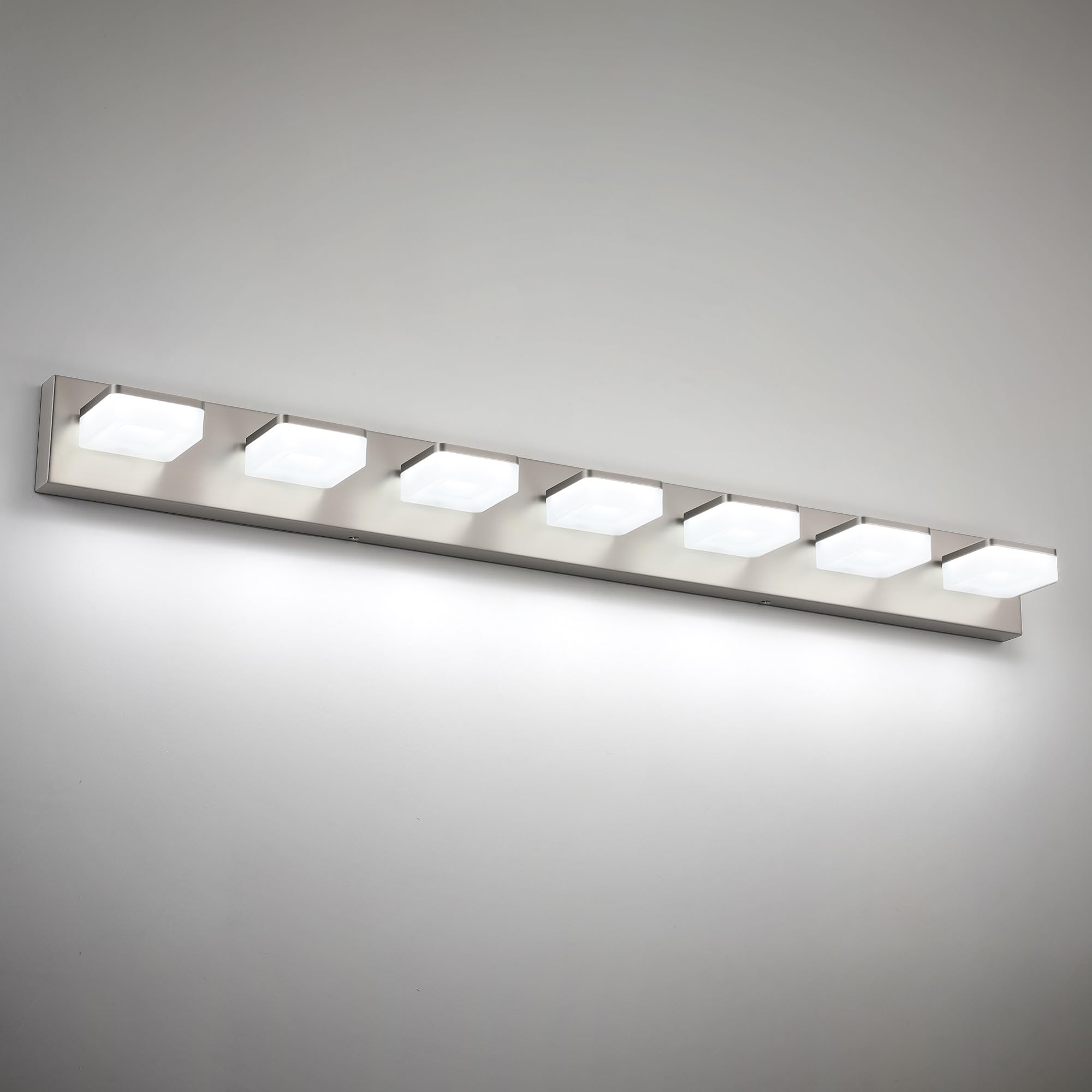 Bicrink 7-Light Bathroom Vanity Light Fixture Over Mirror  Nickel Led Vanity Lighting Fixtures  45.67 Inch Modern Bathroom Wall Light Fixtures With Rotating Lamp Head