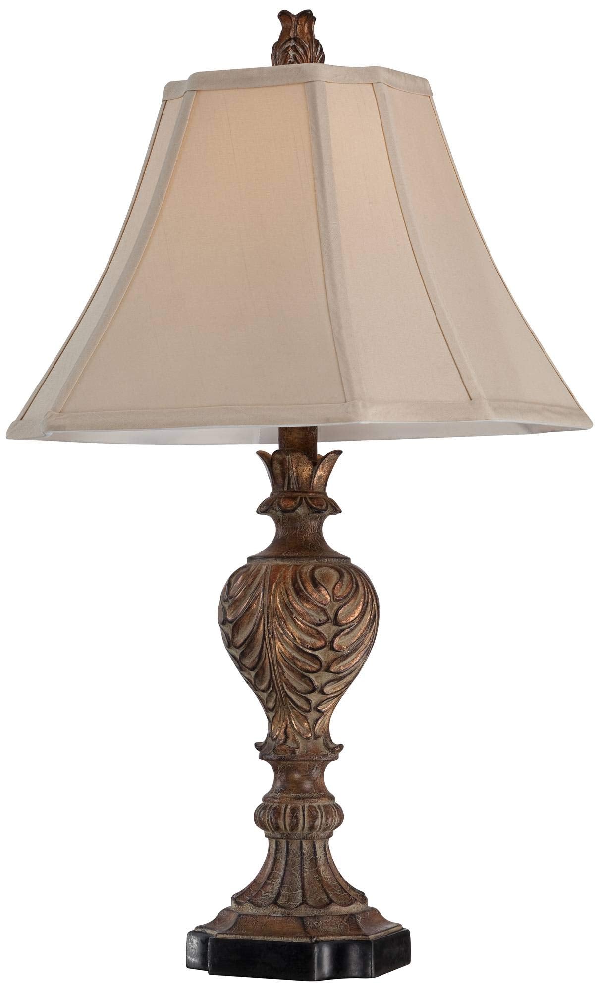 Regency Hill Regio Traditional Rustic Table Lamps 25.5'' High Set Of 2 Deep Espresso Aged Brown Leaf Tan Fabric Square Bell Shad