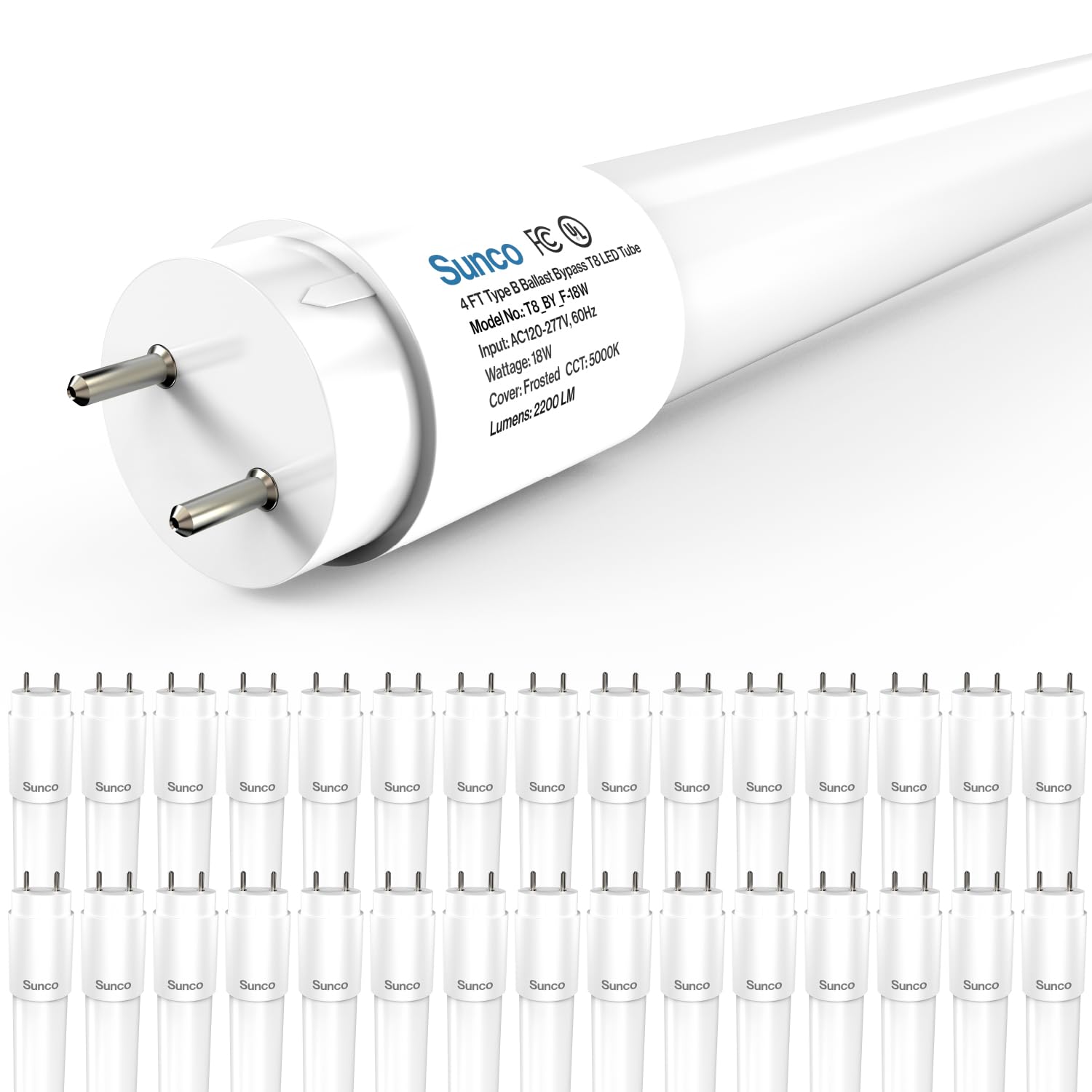 Sunco 30 Pack T8 Led Bulbs 4 Foot, Tube Light Bulbs Ballast Bypass, 48 Inch Fluorescent Replacement, 2200 Lm, 18W, 5000K Dayligh