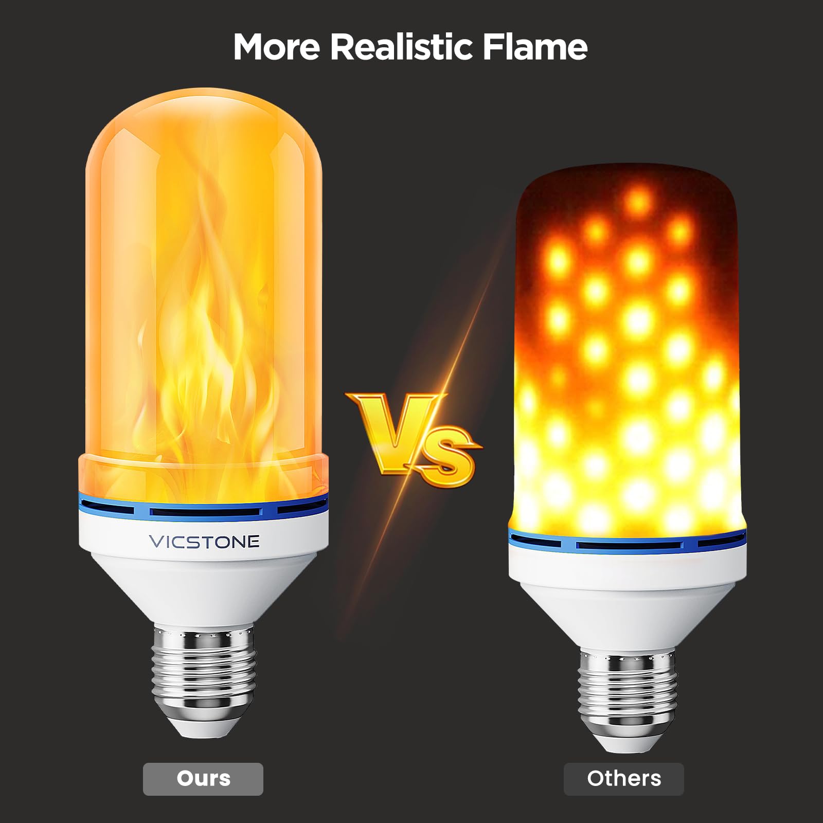 Vicstone Dusk to Dawn LED Flame Light Bulbs, 4 Modes E26, 2 Pack, Plastic, Outdoor Indoor Decorations for Halloween Christmas Party