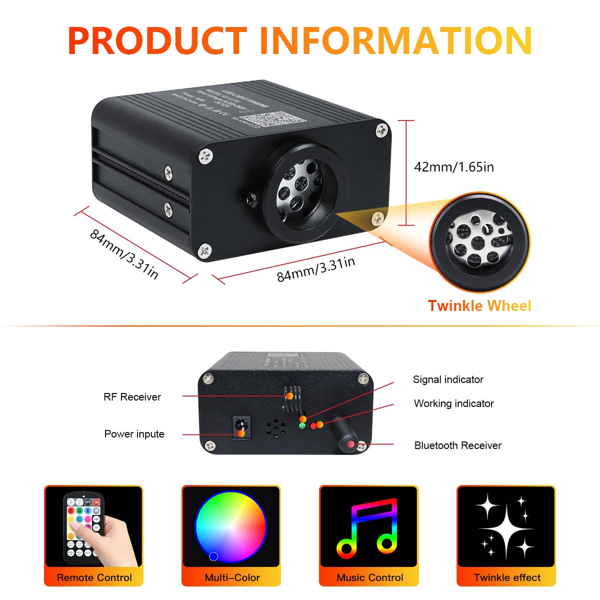 Car Starlight Headliner Kit, Twinkle & Sound Activate Rgbw 16W Fiber Optic Lights With Bluetooth App & Remote Control, 600 Pcs*0