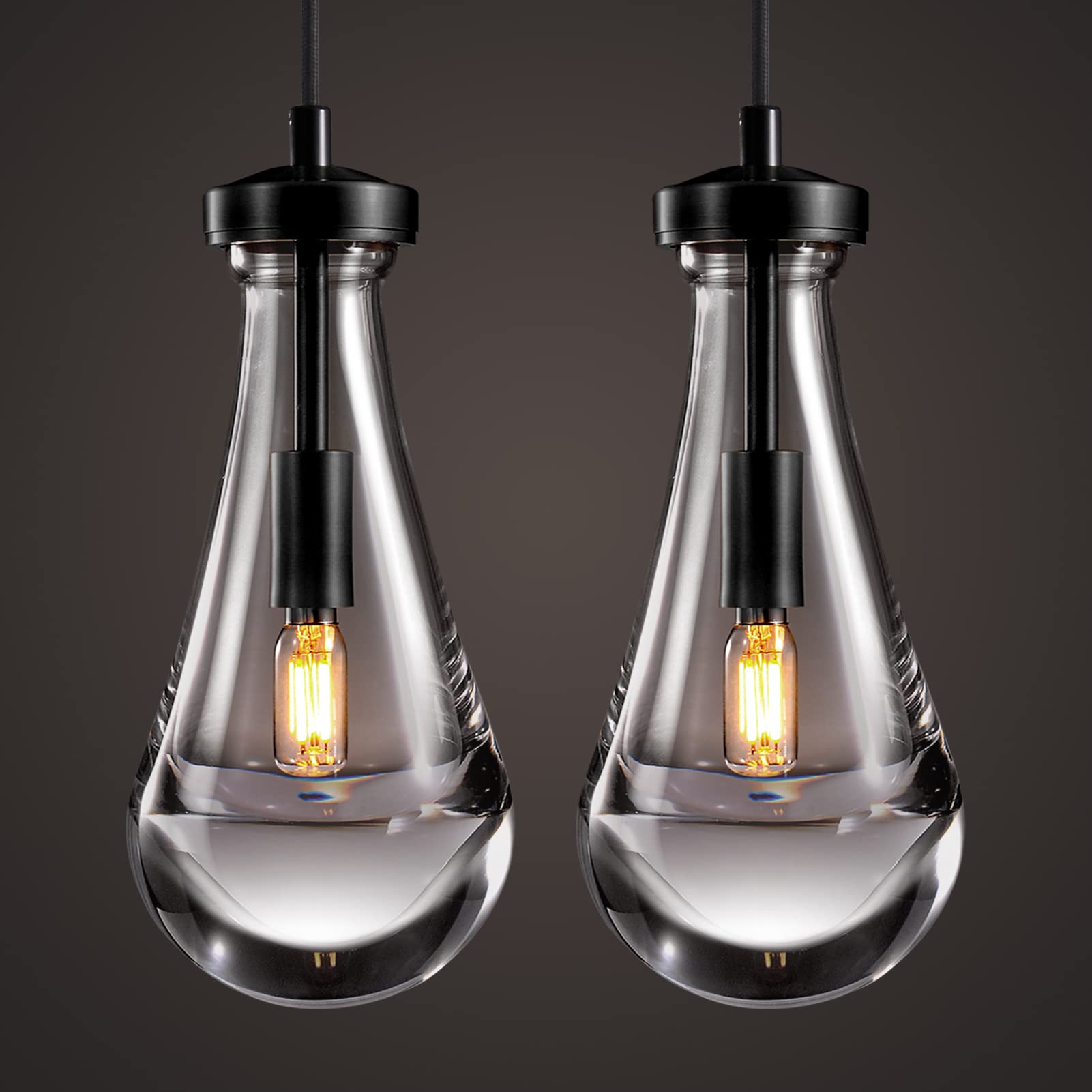 Joyunleo Modern Raindrop Pendant Lights Set of 2  Bronze Pendant Lights Kitchen Island  Black Pendant Light Island Lights for Kitchen Chandeliers for Living Room Bathroom Bedroom Hallway Bulb Included