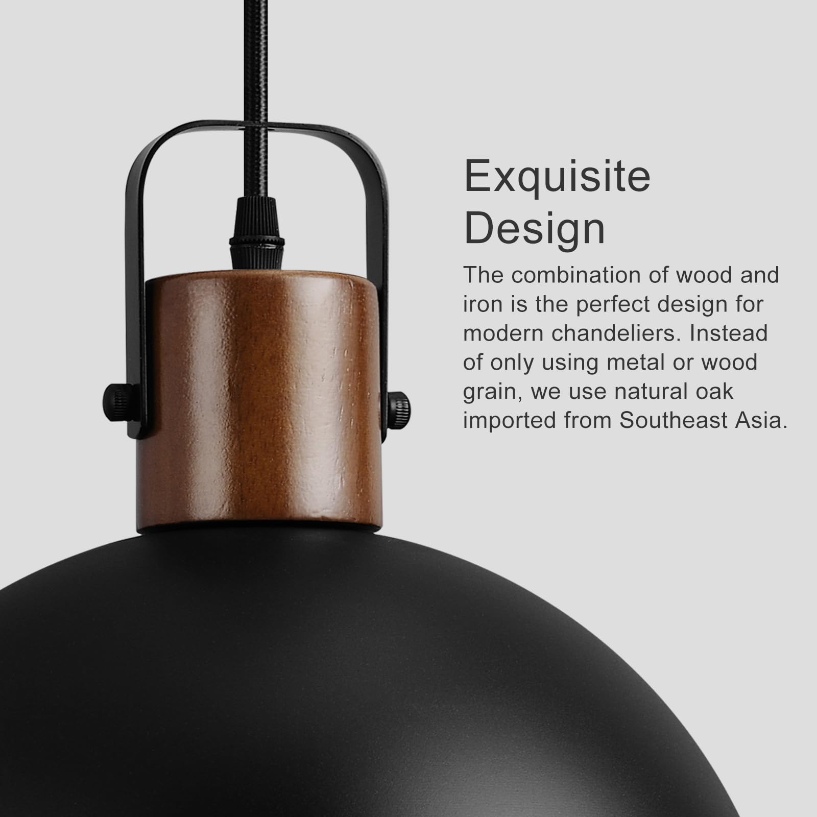 Eustace 11.8'' Wood And Metal Black Pendant Light Fixtures, Modern Farmhouse Pendant Lamp, Industrial Dome Hanging Lights For Ki