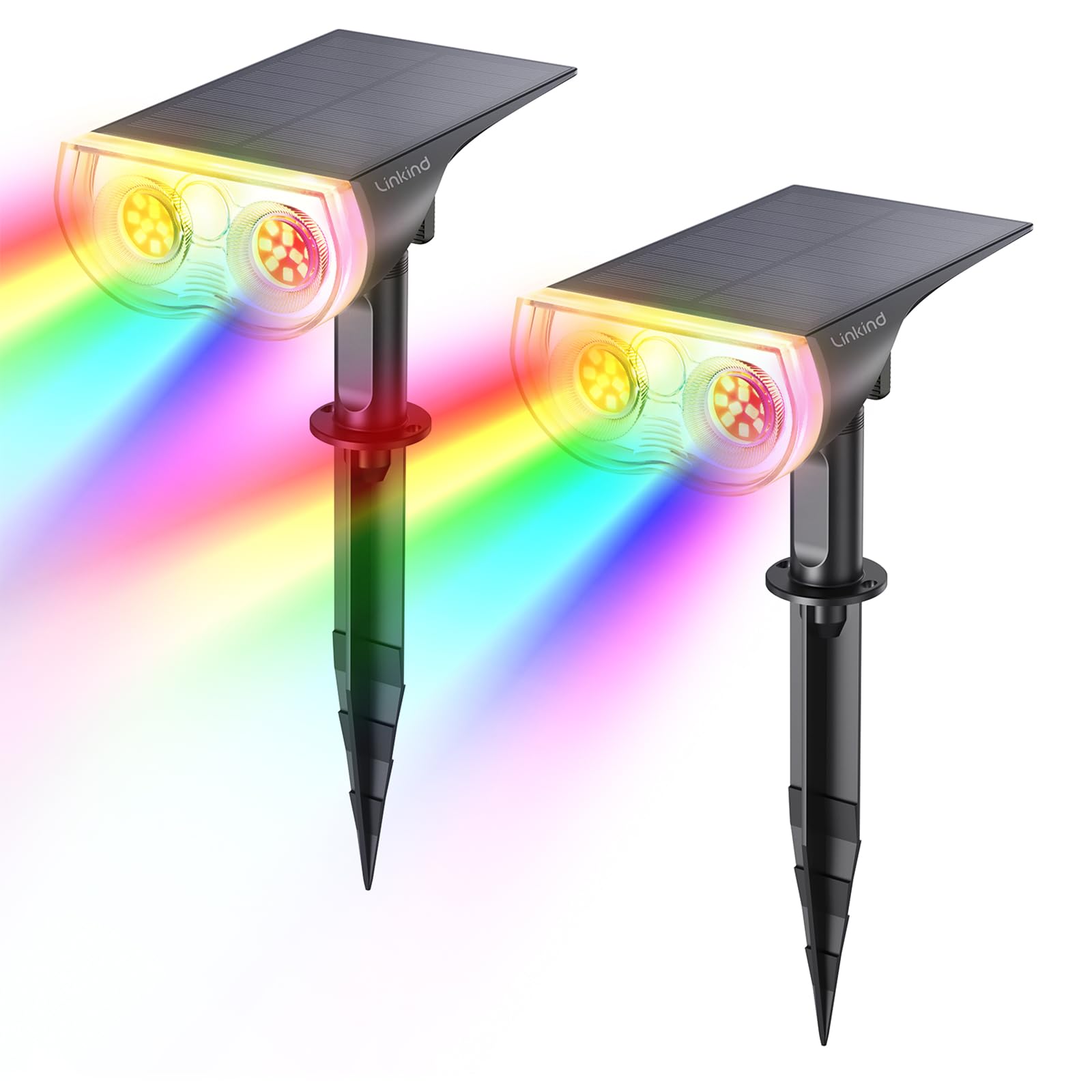 Linkind Solar Spot Lights Outdoor, Waterproof IP67, Multicolor, 2 Pack, Acrylonitrile Butadiene Styrene