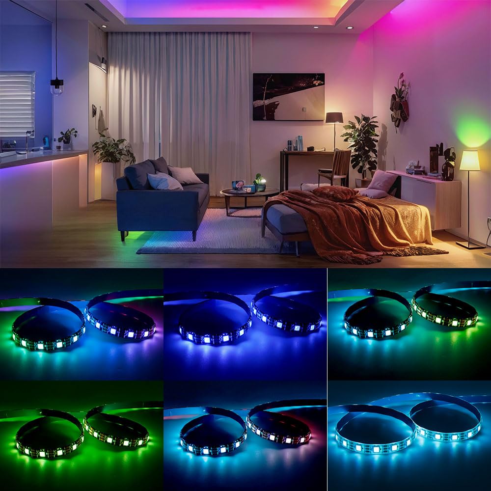 Loamlin Ws2812B Ic Rgb 5050Smd Eco Individual Addressable Led Strip Light, 16.4Ft 300Led 60Led/M Flexible Full Color Ip65 Waterp