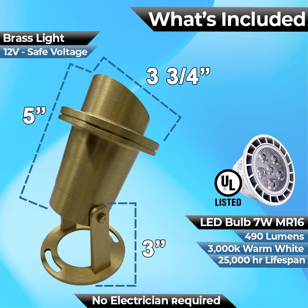 Mik Solutions Waterproof Underwater Light 175 Solid Brass 7Wmr16 Led Bulb Pond Light Submersible Waterfall Pool Fountain Light For Beautiful Bright Long Lasting Home Garden Patio Pool