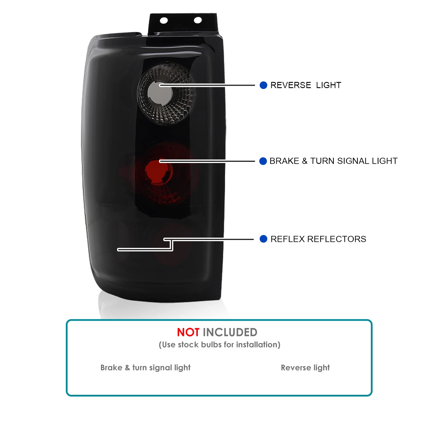 Spec-D Tuning Dark Smoke Lens Glossy Black Housing Tail Brake Lights Compatible With 1997-2002 Ford Expedition, Left + Right Pair Assembly