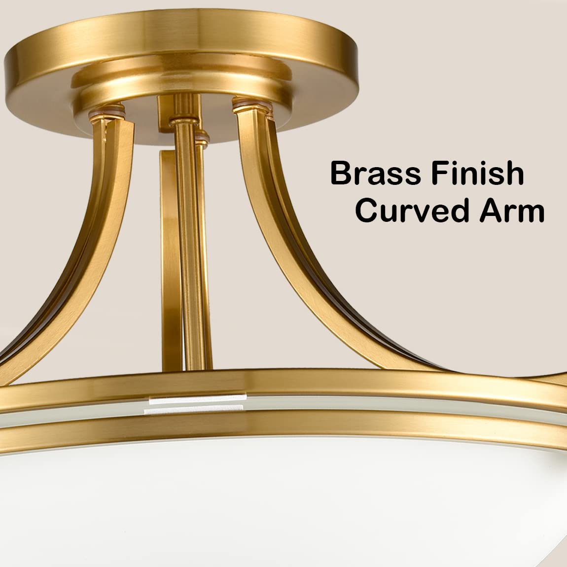 Samteen Modern Brass Semi Flush Mount Ceiling Light 3-Light Mid Century Gold Flush Mount Light Milk Glass Ceiling Light Fixtures