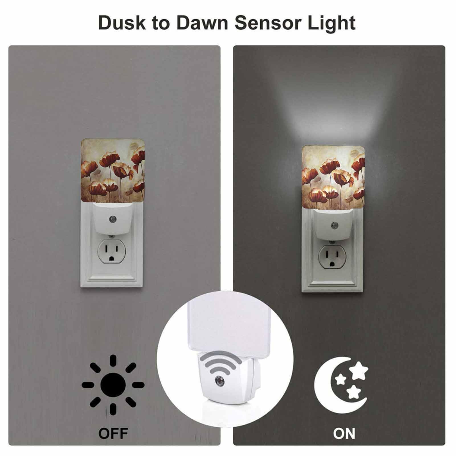 Chrobak LED Night Light with Dusk to Dawn Sensor, Vintage Poppies Flower Design, Model WML-Night-Light-231023-134