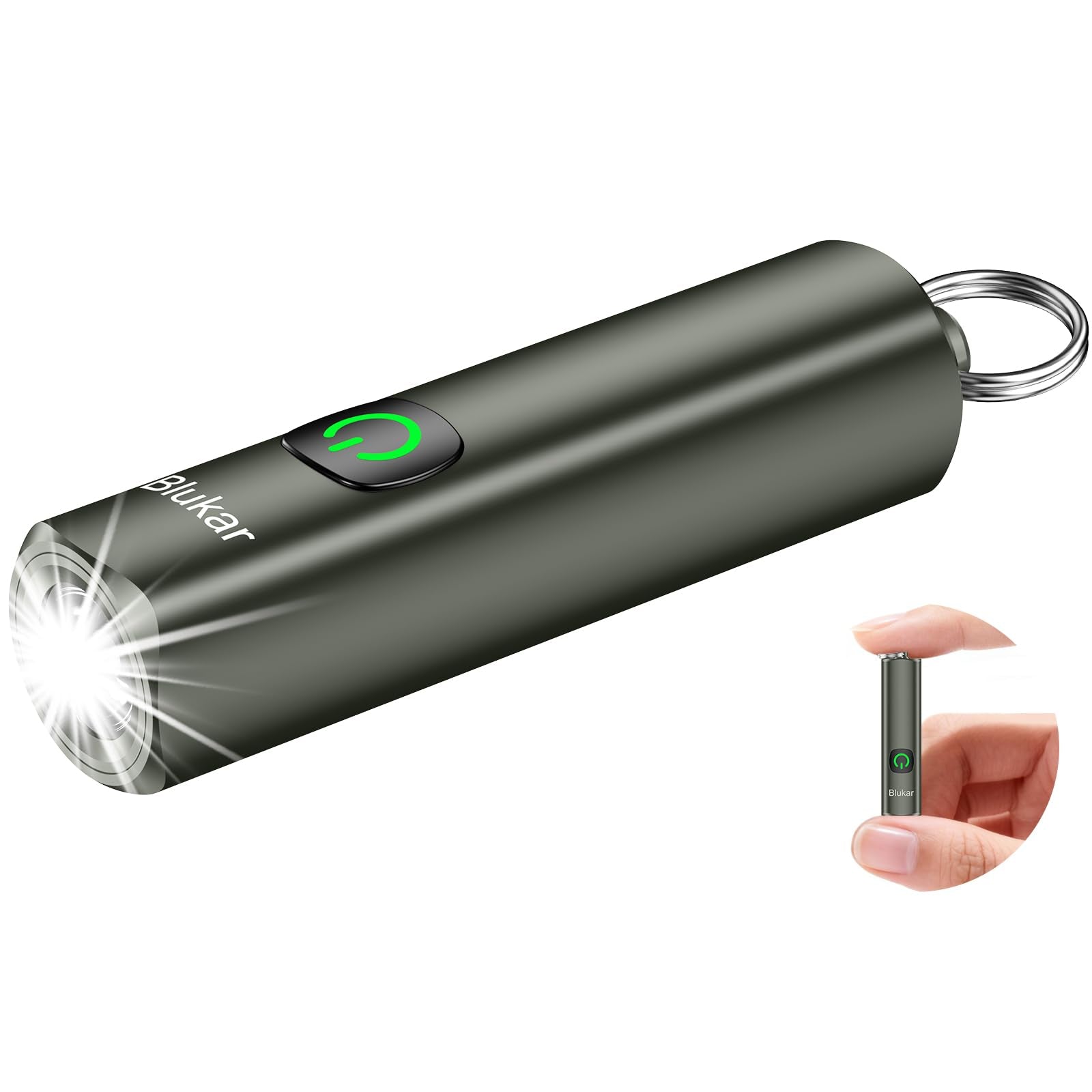 Blukar Rechargeable EDC Flashlight  Mini Keychain Flash Light with 3 Lighting Modes  Memory Function  Waterproof  Compact and Portable Pocket Light for Everyday Carry  Emergency Camping-Gray