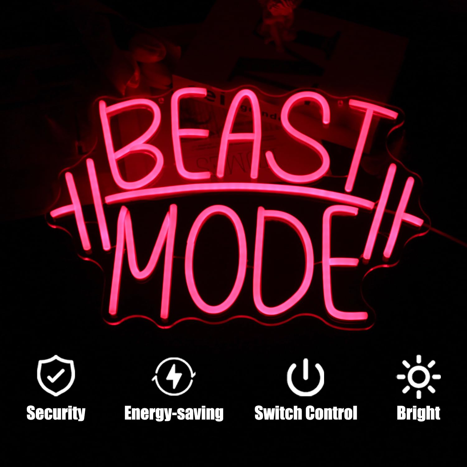 CKTBLEY LED Neon Wall Sign - Beast Mode Design for Gym Decor - Red Acrylic Light