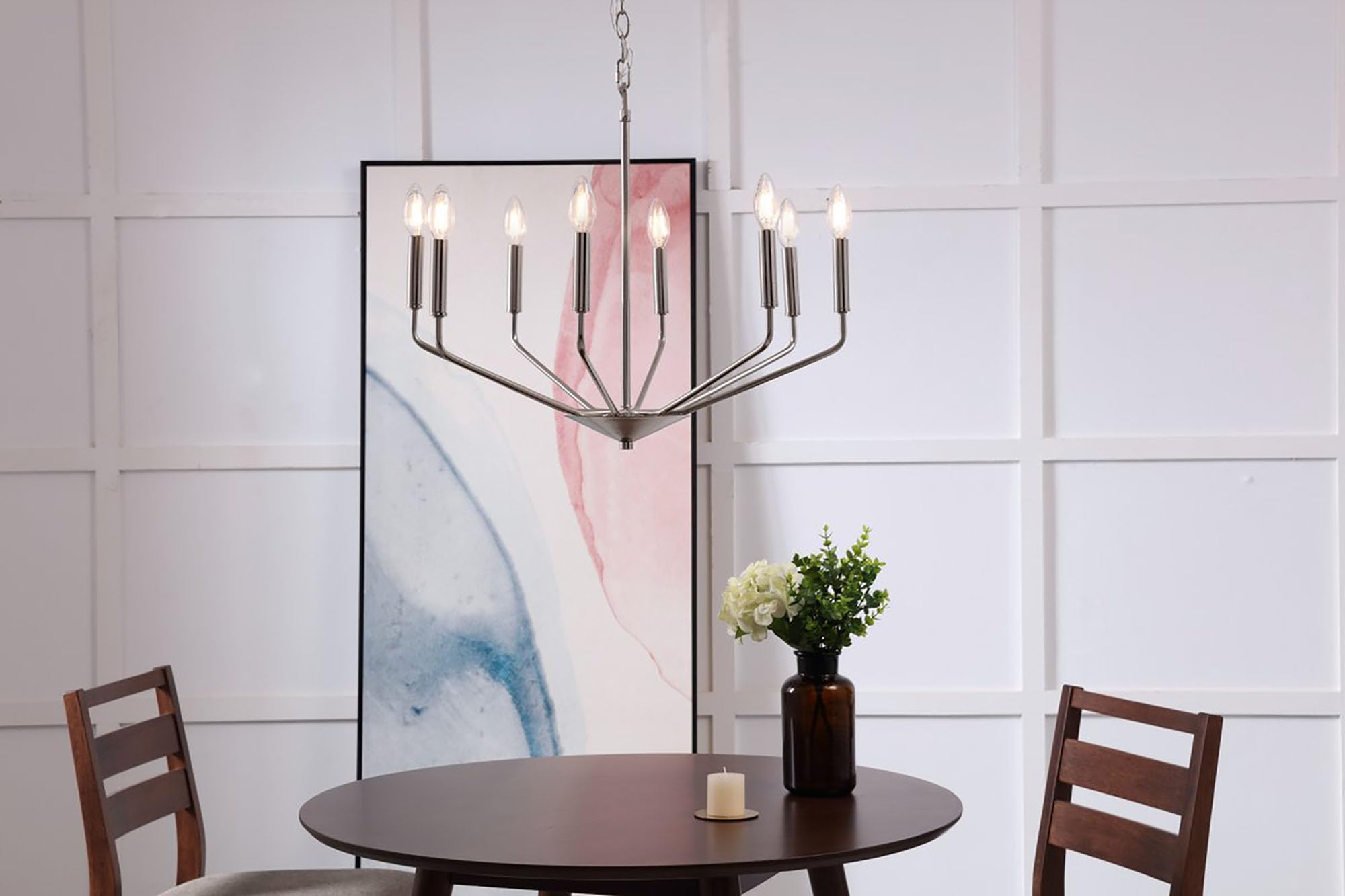 Living District Chrome 8-Light Pendant Ceiling Light - Modern Metal Home Decor, 25&quot;W X 21&quot;H