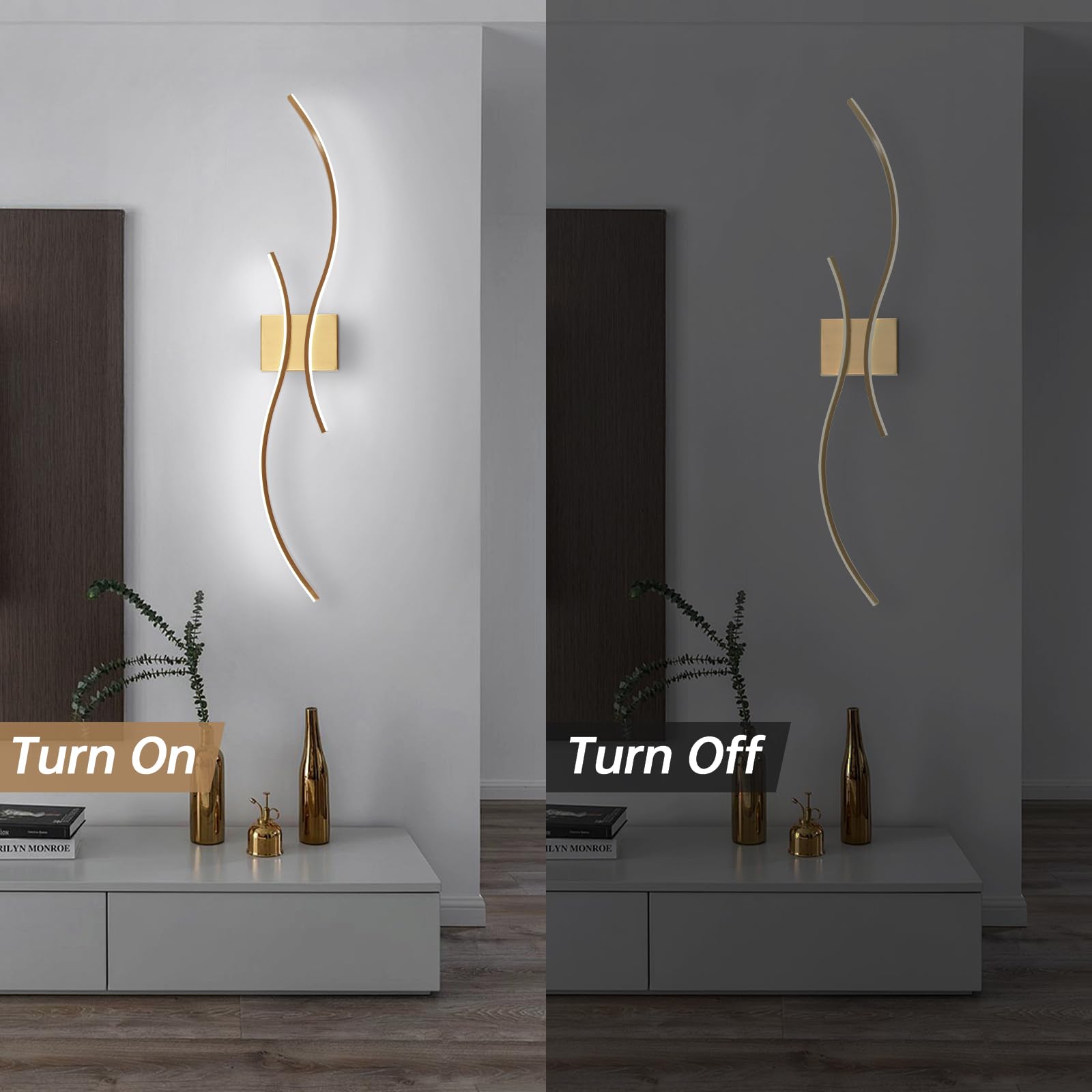 Caneoe Modern Wall Sconce  39Inch Gold Led Wall Light Fixtures 6000K Bathroom Vanity Light Fixtures Over Mirror Indoor Bedroom Wall Lamps For Living Room Hallway Sconces Lighting