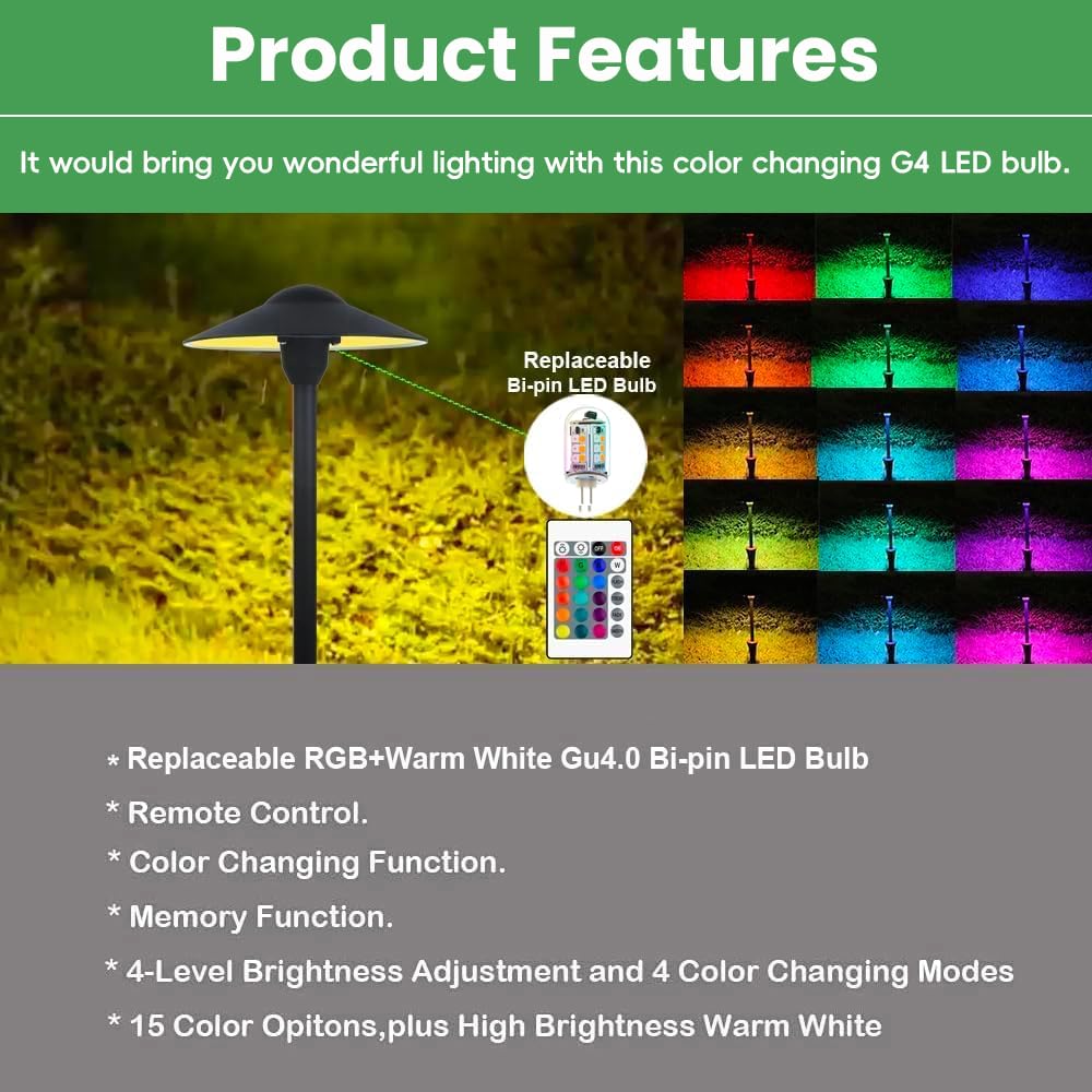 Makergroup RGB T3 G4 LED Bulbs, 12V Color Changing, Warm White + 15 Colors, Remote Control, Clear Glass for Outdoor Lighting