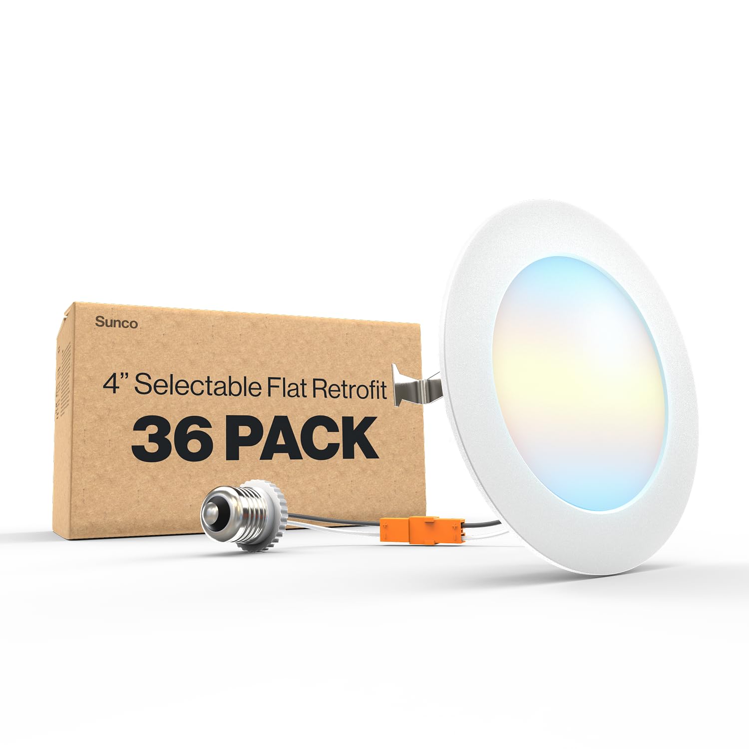 Sunco 36 Pack 4 Inch LED Flat Recessed Light, Retrofit Ceiling Can Lighting, 800 LM, Selectable CCT 2700K/3000K/4000K/5000K, Dim