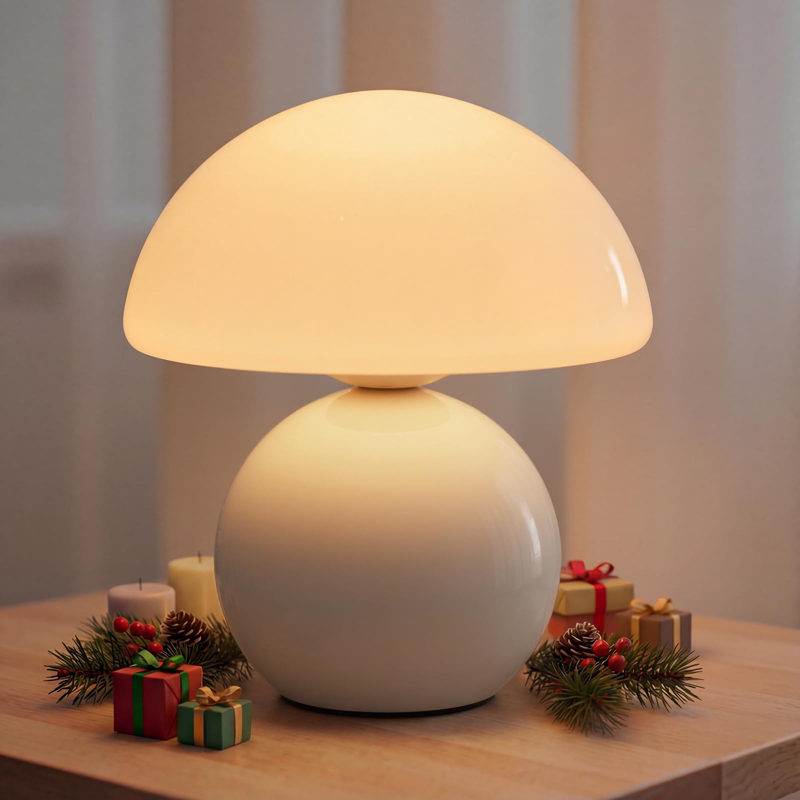 NIORSUN Wireless Mushroom Lamp Table Lamp for Bedroom  Portables Cordless Lamps Wireless lamp Small Bedside Table Touch Lamps for Living Room Mini Mushroom 5200mAh Battery Operated Lamp Modern (White)
