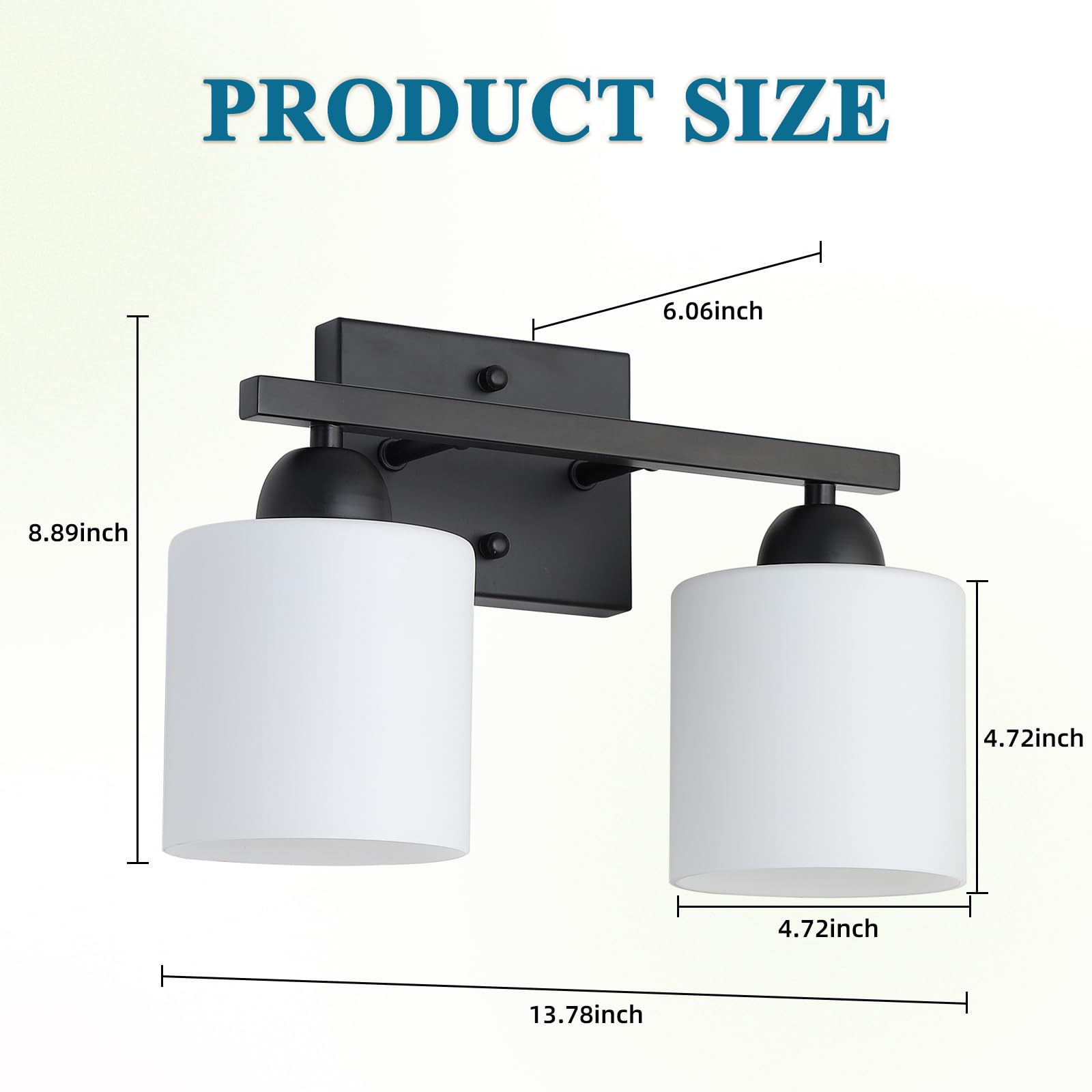Mecgirn Bathroom Vanity Light Fixture, 2-Light Matte Black, Frosted Glass, Model B0003-2-Black