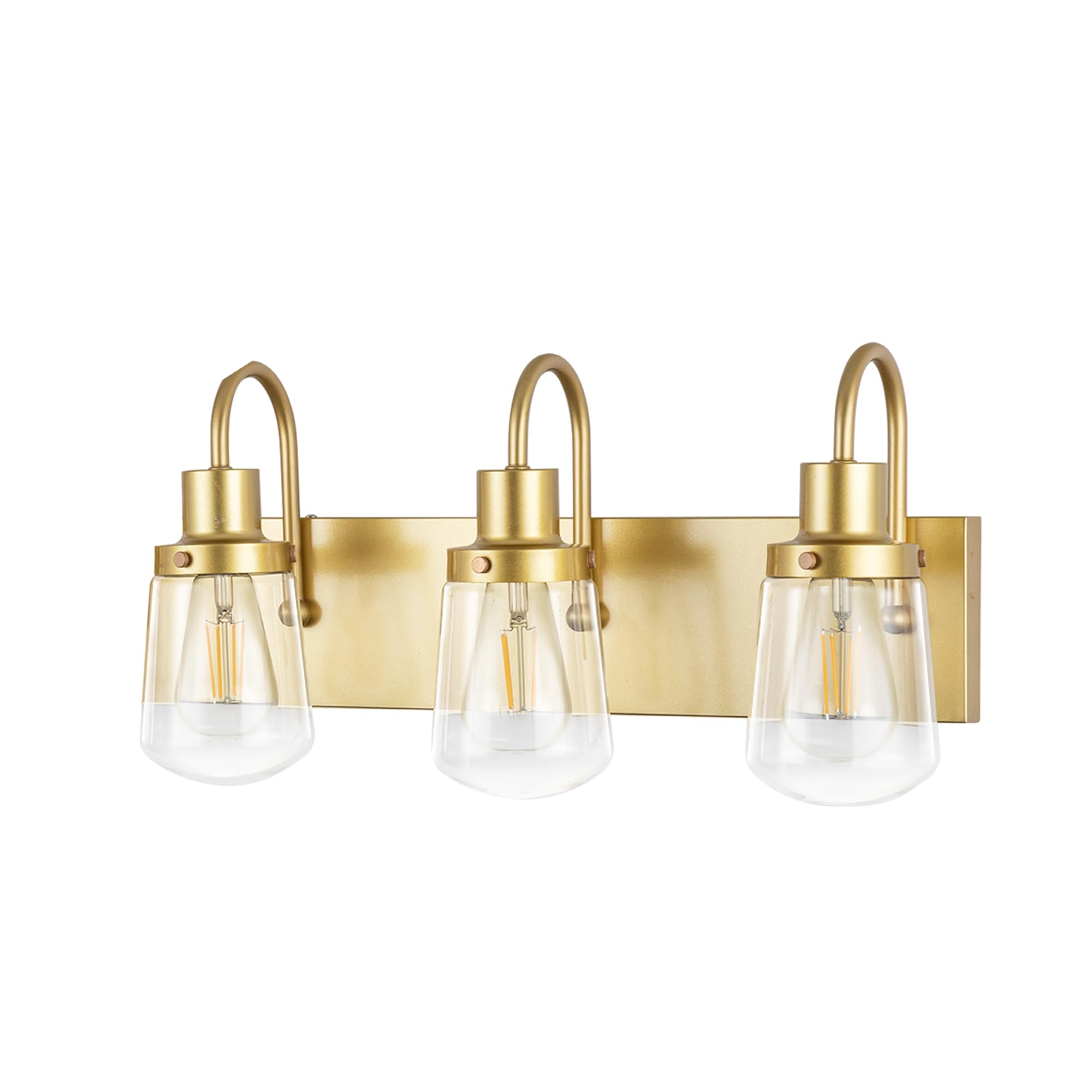 Yaohong Industrial Wall Sconce 3-Lights Modern Vanity/Bathroom Lamp In Painted Gold With Clear Glass Shades Wall Mount Light Fixtures For Hallway Kitchen Living Room