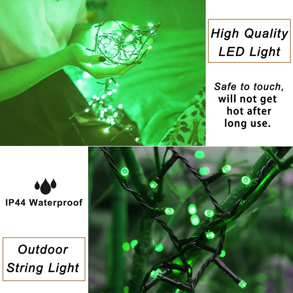 Pooqla Green String Lights Halloween Decoration, 200 Led 66 Ft Indoor Outdoor Led Green Lights, 8 Modes Twinkle Fairy Lights For