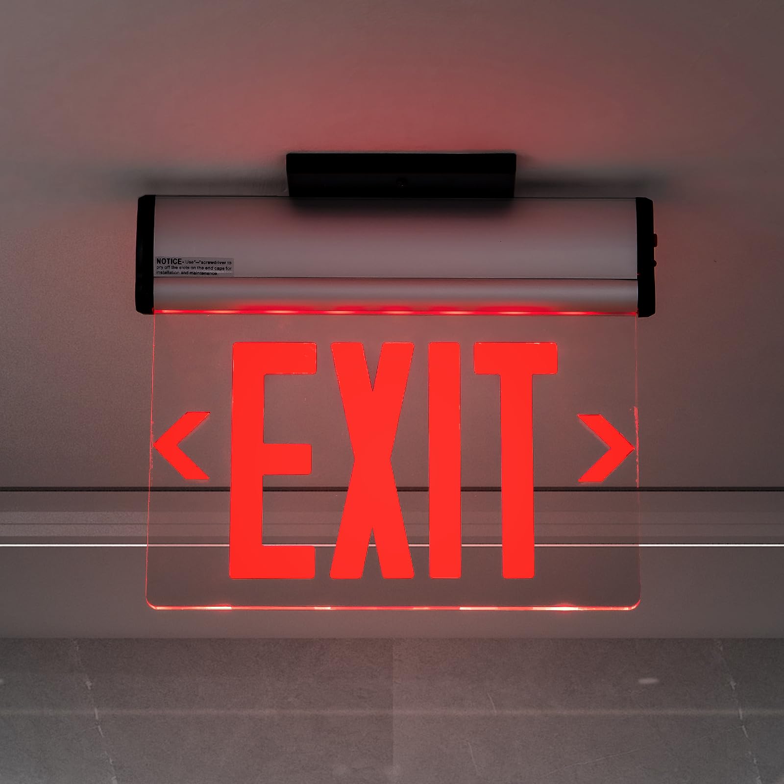 TANLUX LED Edge Lit Red Exit Sign, UL 924, Hardwired with Battery Backup, Aluminum Housing, 1 Pack