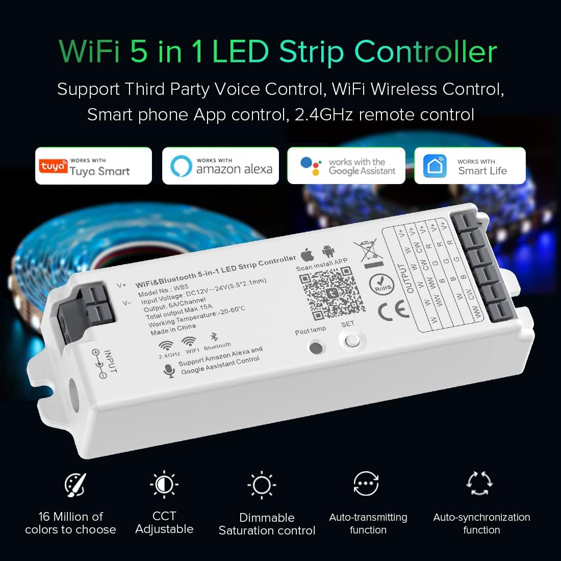 Btf-Lighting 5In1 Wb5 2.4Ghz Tuya Wifi Pwm Led Controller Compatible With Alexa/Google Home/Smart Life/Tuya Smart App Control Fo