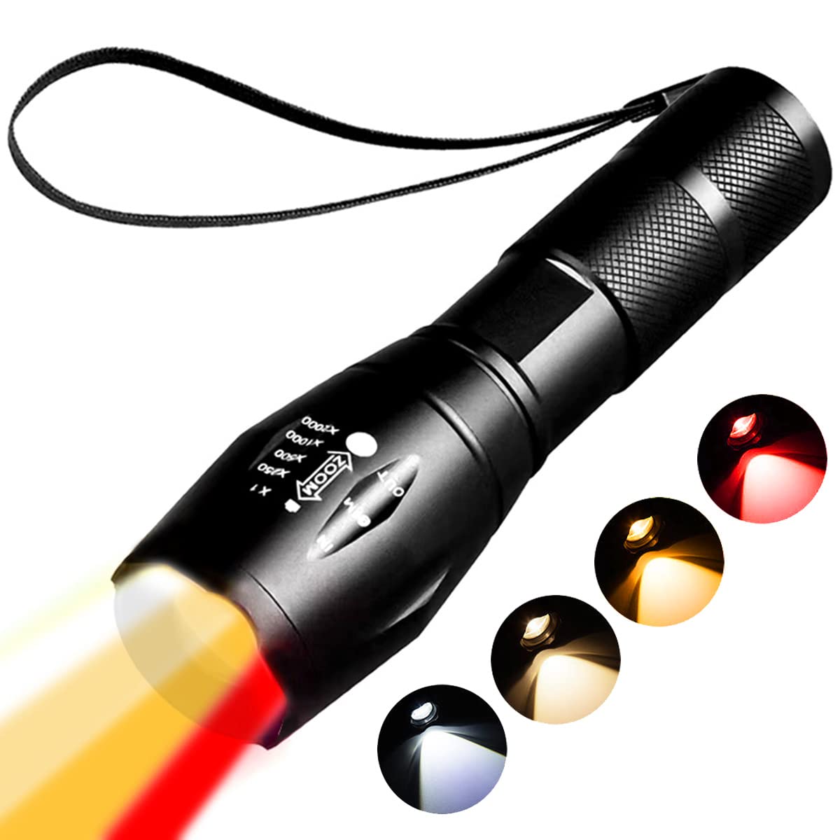 YZYOE Red Light Tactical Flashlight Rechargeable,1800K Warm Light for Eye Care, Photography Fill Light, 4 in 1 White Light and Y