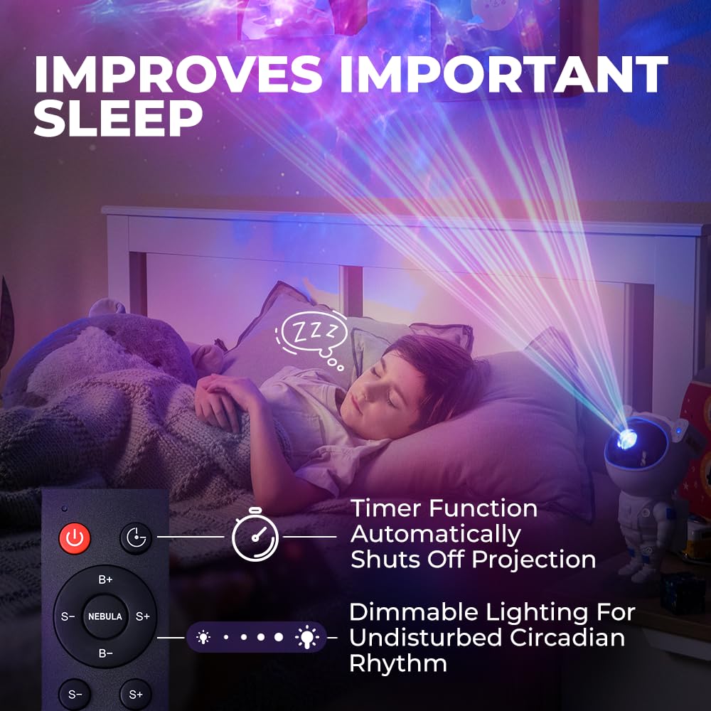 Mind-Glowing Astronaut Galaxy Projector - Remote & Timer - Dimmable Blue Night Light for Kids - Model MGALP-01