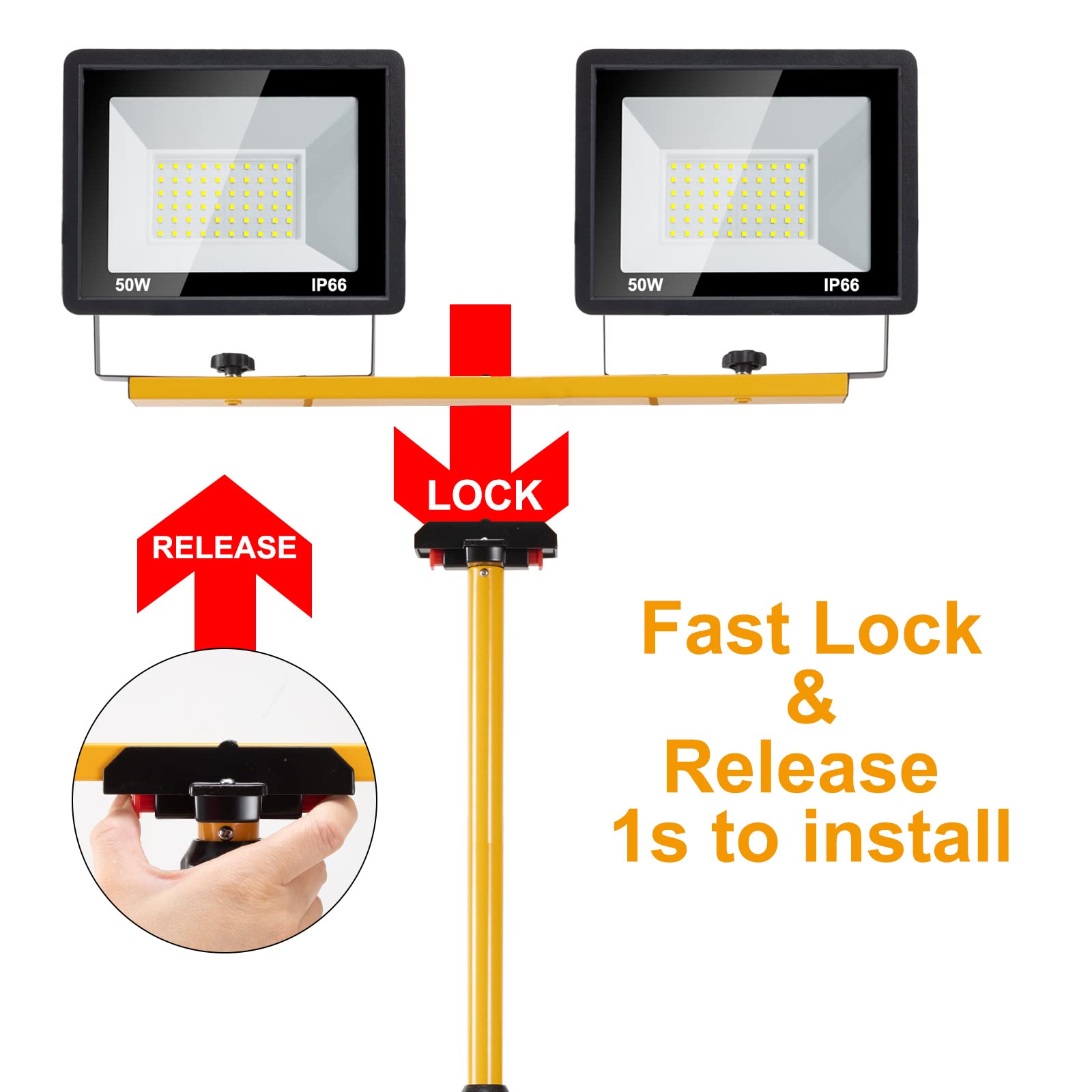 Work Light With Stand 10000 Lumen Led Work Light 100W Dual Head With 14Ft Power Cord, 6000K Daylight White, Ip66 Waterproof, Adjustable Metal Tripod Up To 63&quot; For Indoor, Outdoor,Repair