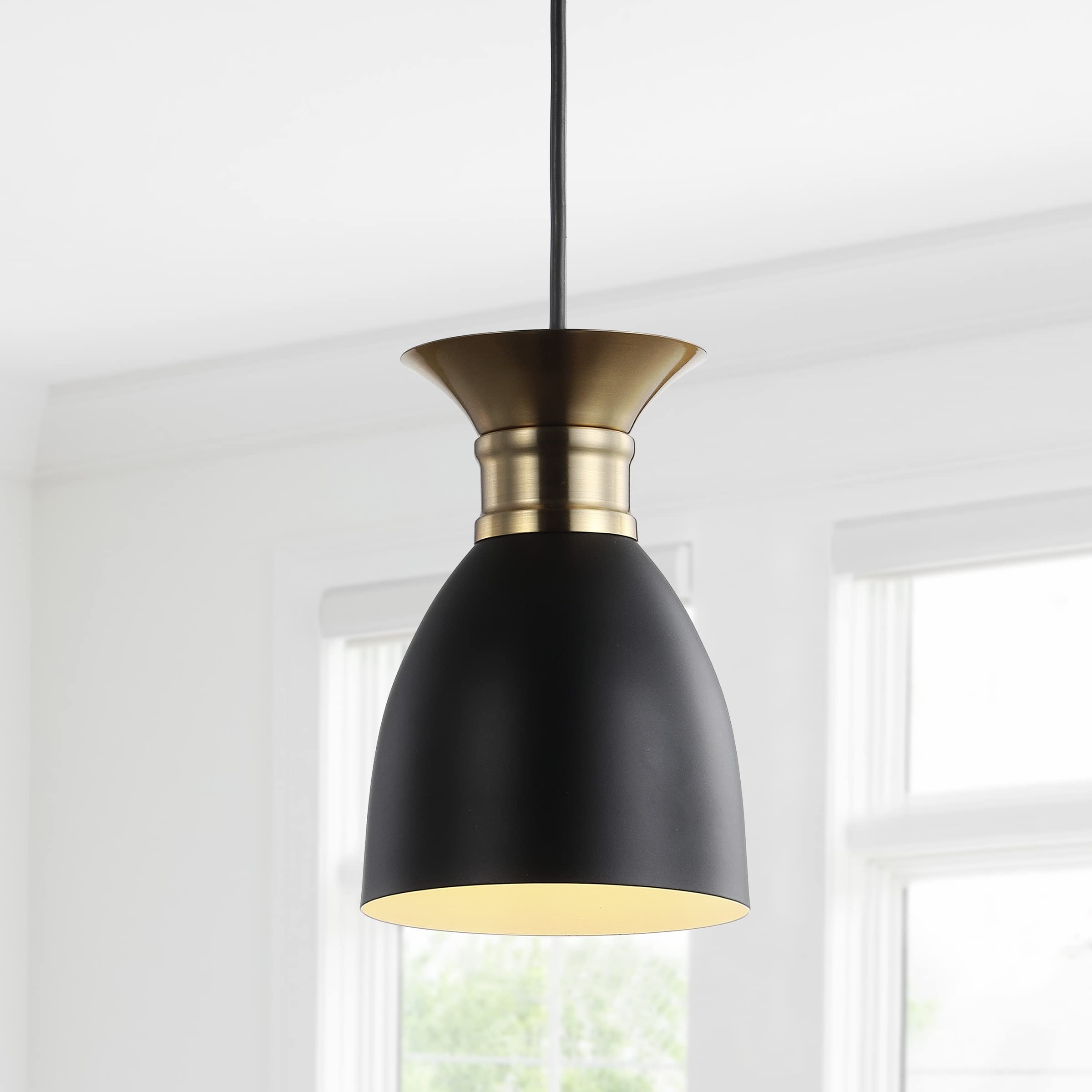 JONATHAN Y Edison Pendant Light, 5.75in Metal, Dimmable, Black/Brass Gold, Model JYL6136A