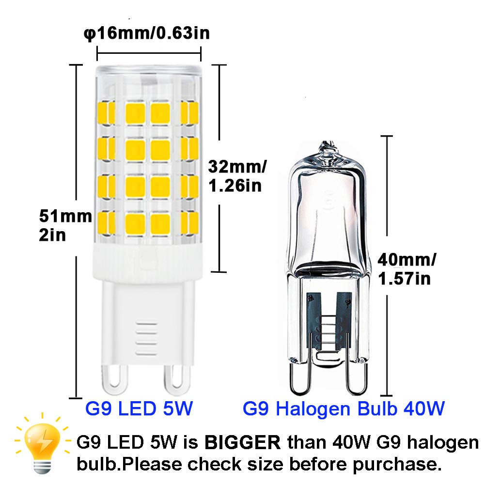 SumVibe G9 LED Bulb 5W, 420LM, Daylight White 6000K, G9 Base, Non-Dimmable, 6-Pack