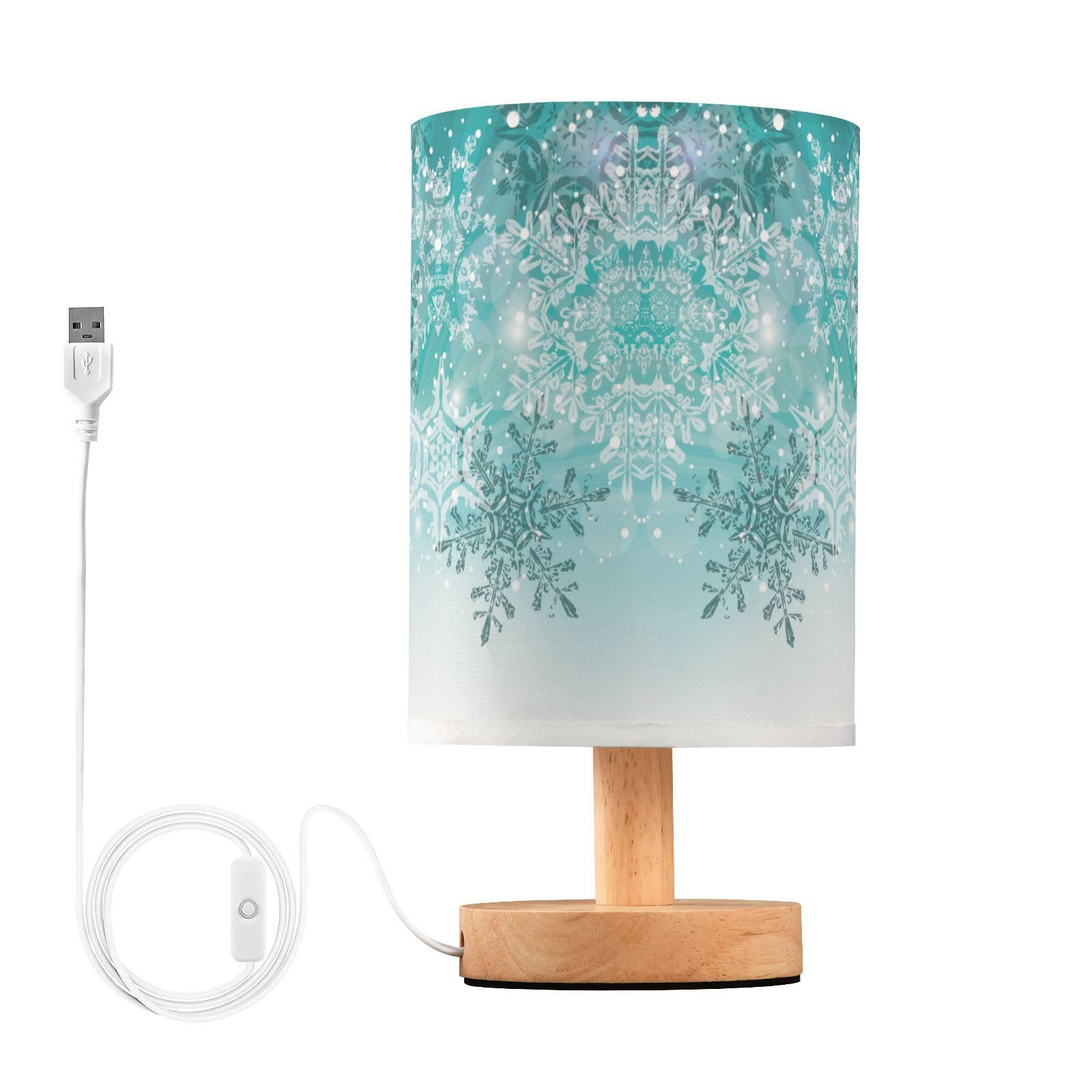ALAZA Table Lamp with USB Port Bedside Lamp Silver Winter Teal Turquoise Snowflakes Christmas Small Nightstand Lamp Desk Lamp fo