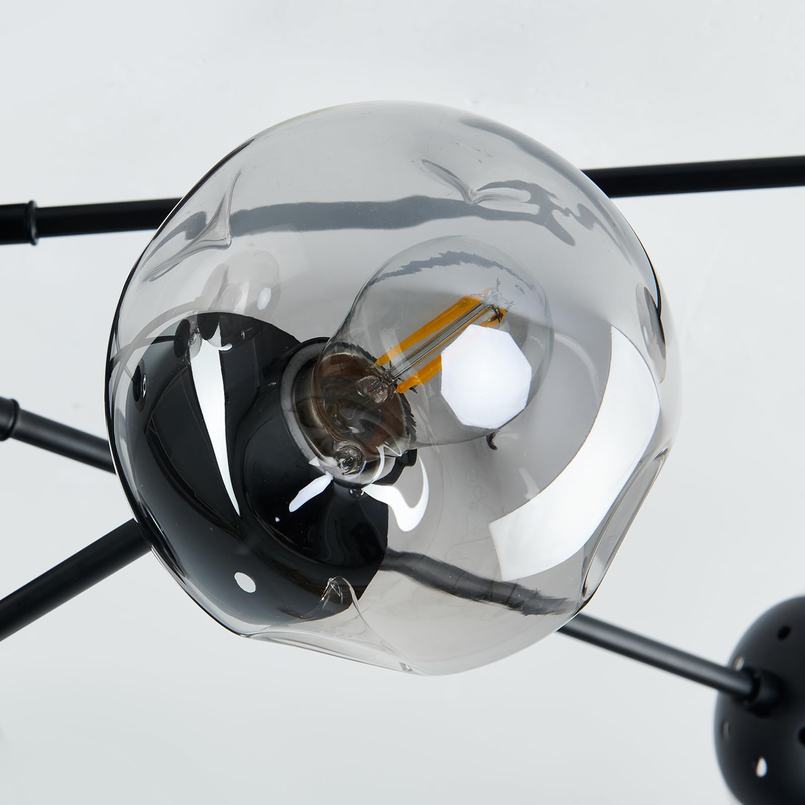 hesoge Modern Sputnik Ceiling Light Fixture - 8 Light Semi Flush Mount Chandelier, Black Iron with Glass Globes for Dining Room, Model H-1321
